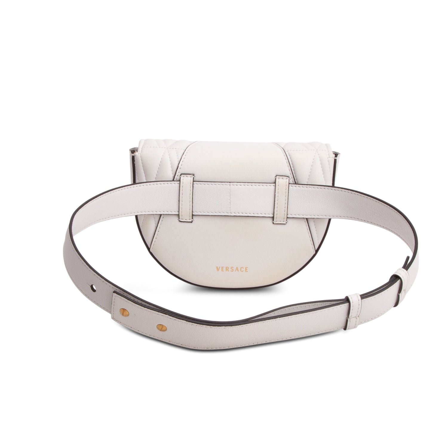 Versace White Quilted Nappa Leather Virtus Belt Bag w/ Straps