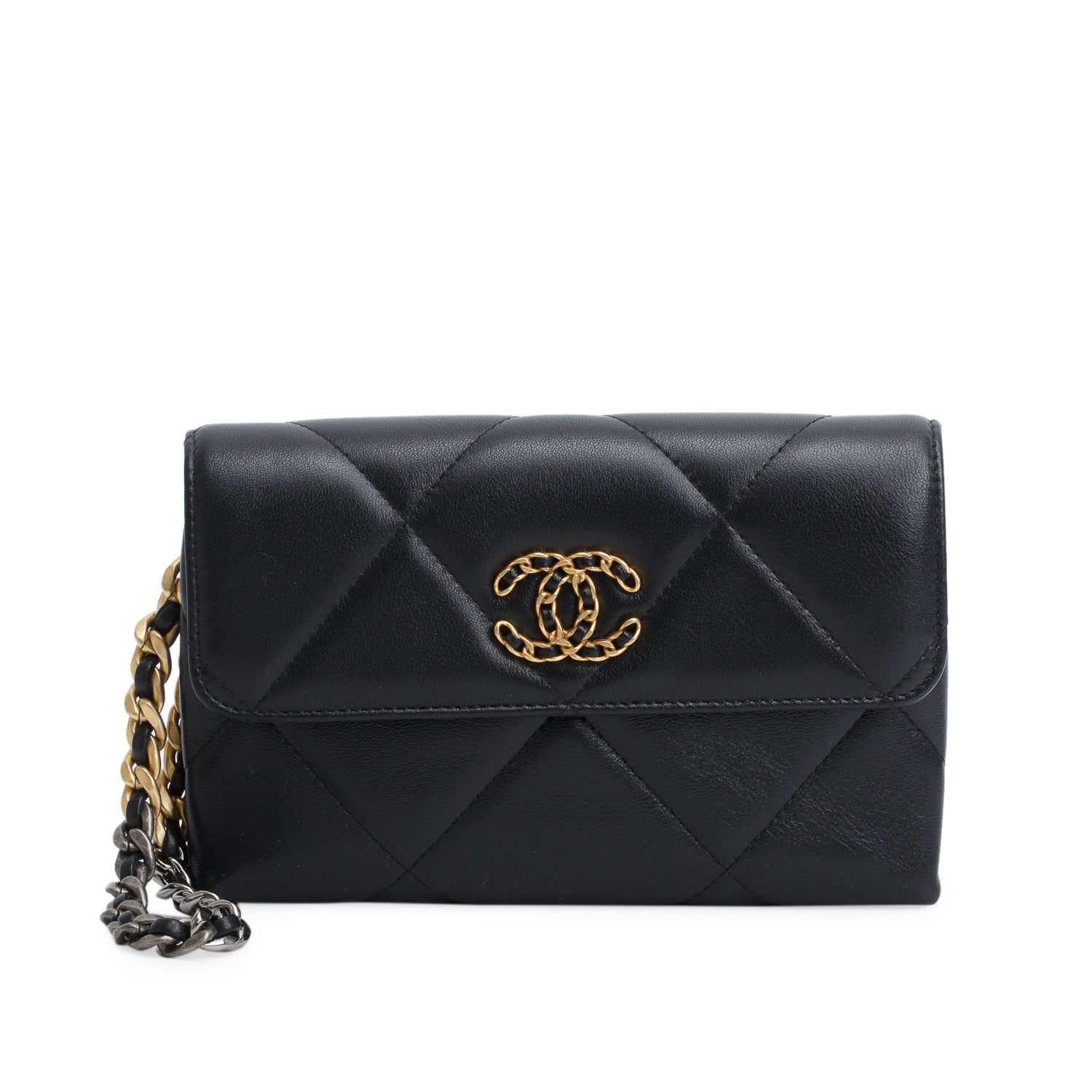 Chanel 2021 Black Lambskin Leather 19 Flap Clutch w/ Authenticity Card