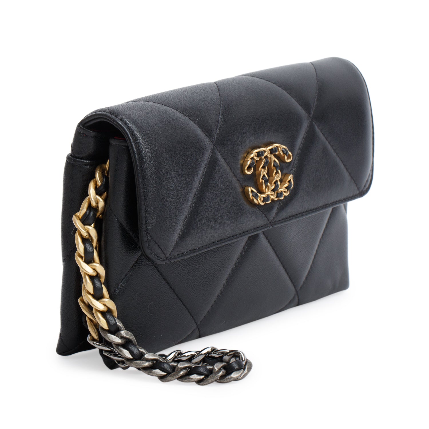 Chanel 2021 Black Lambskin Leather 19 Flap Clutch w/ Authenticity Card