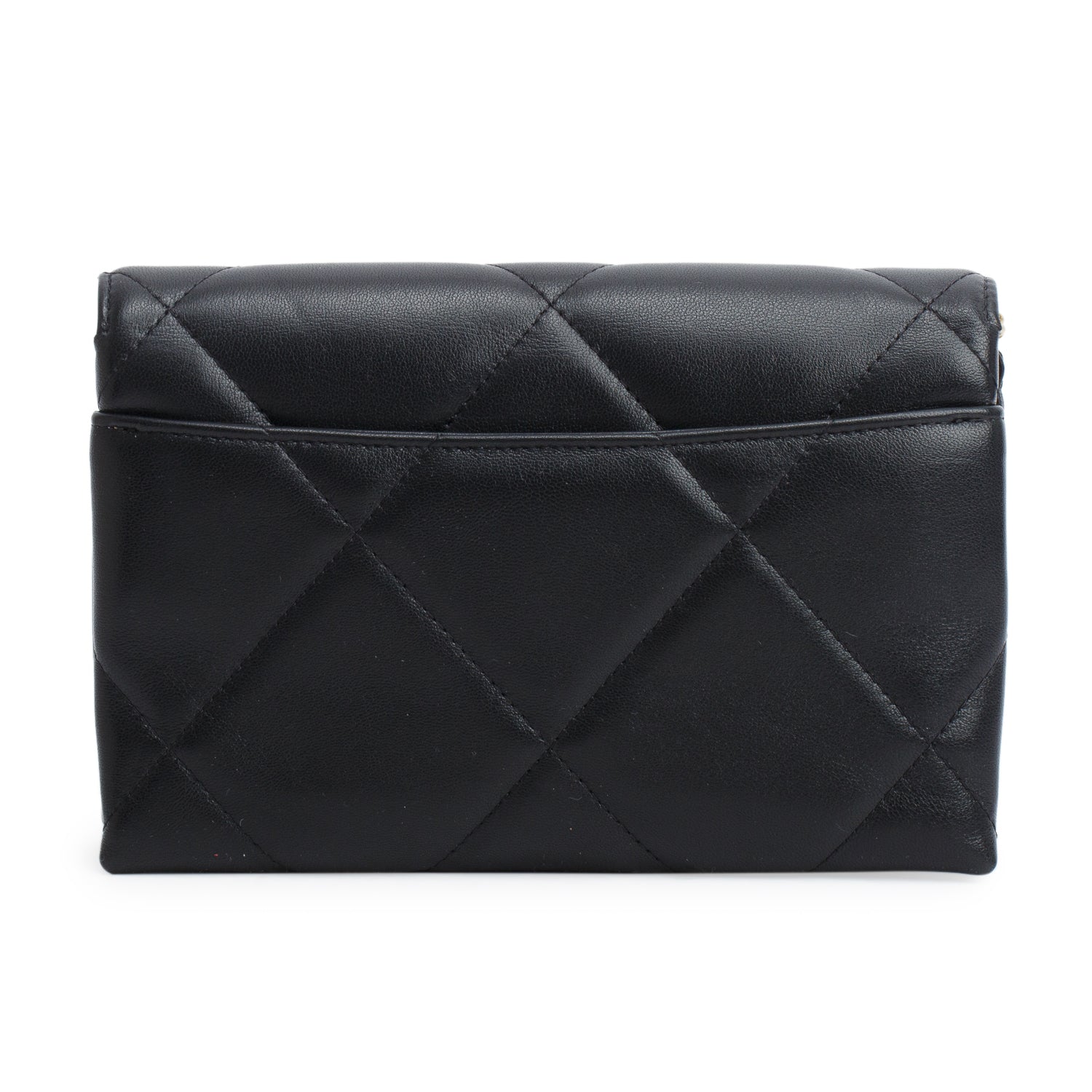 Chanel 2021 Black Lambskin Leather 19 Flap Clutch w/ Authenticity Card