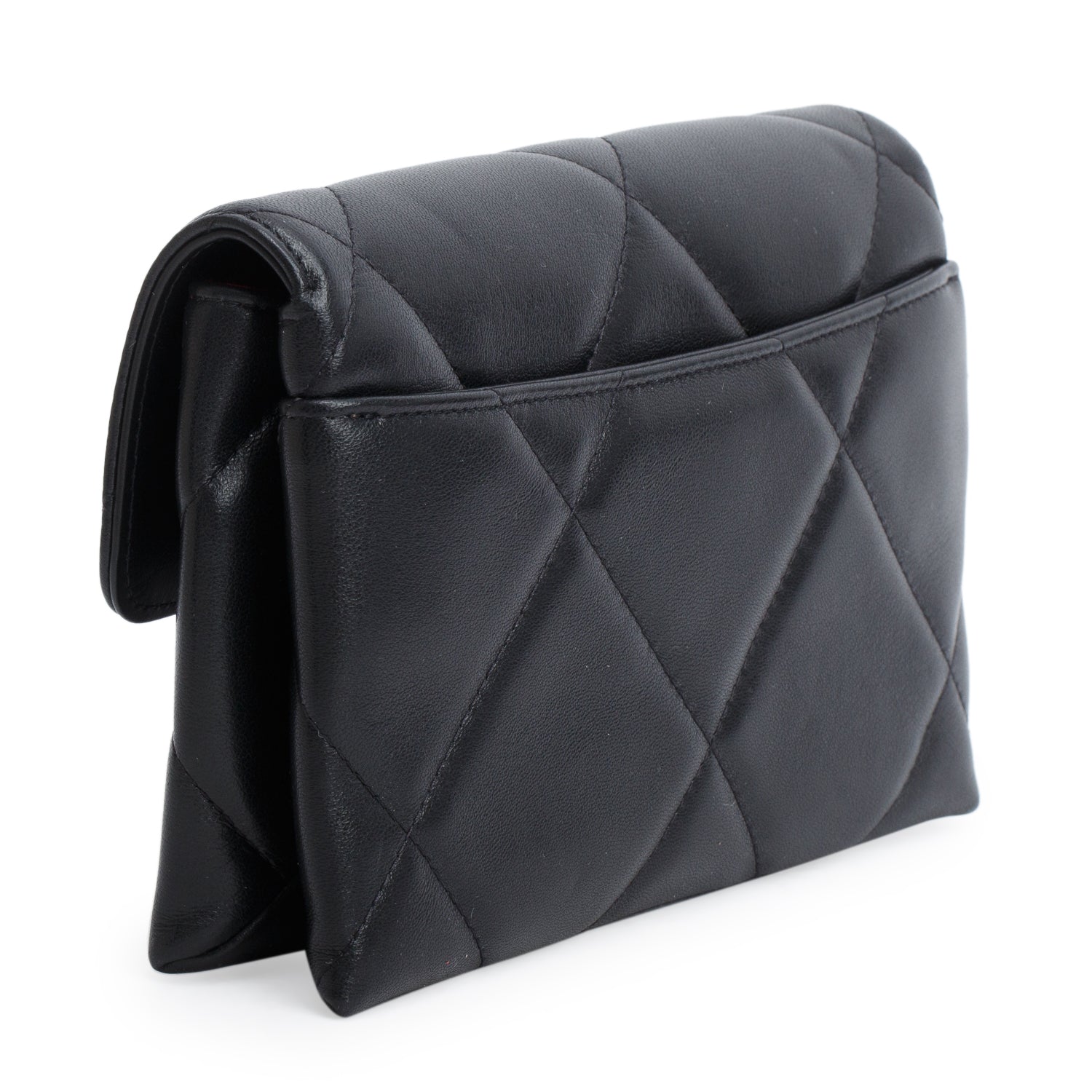 Chanel 2021 Black Lambskin Leather 19 Flap Clutch w/ Authenticity Card