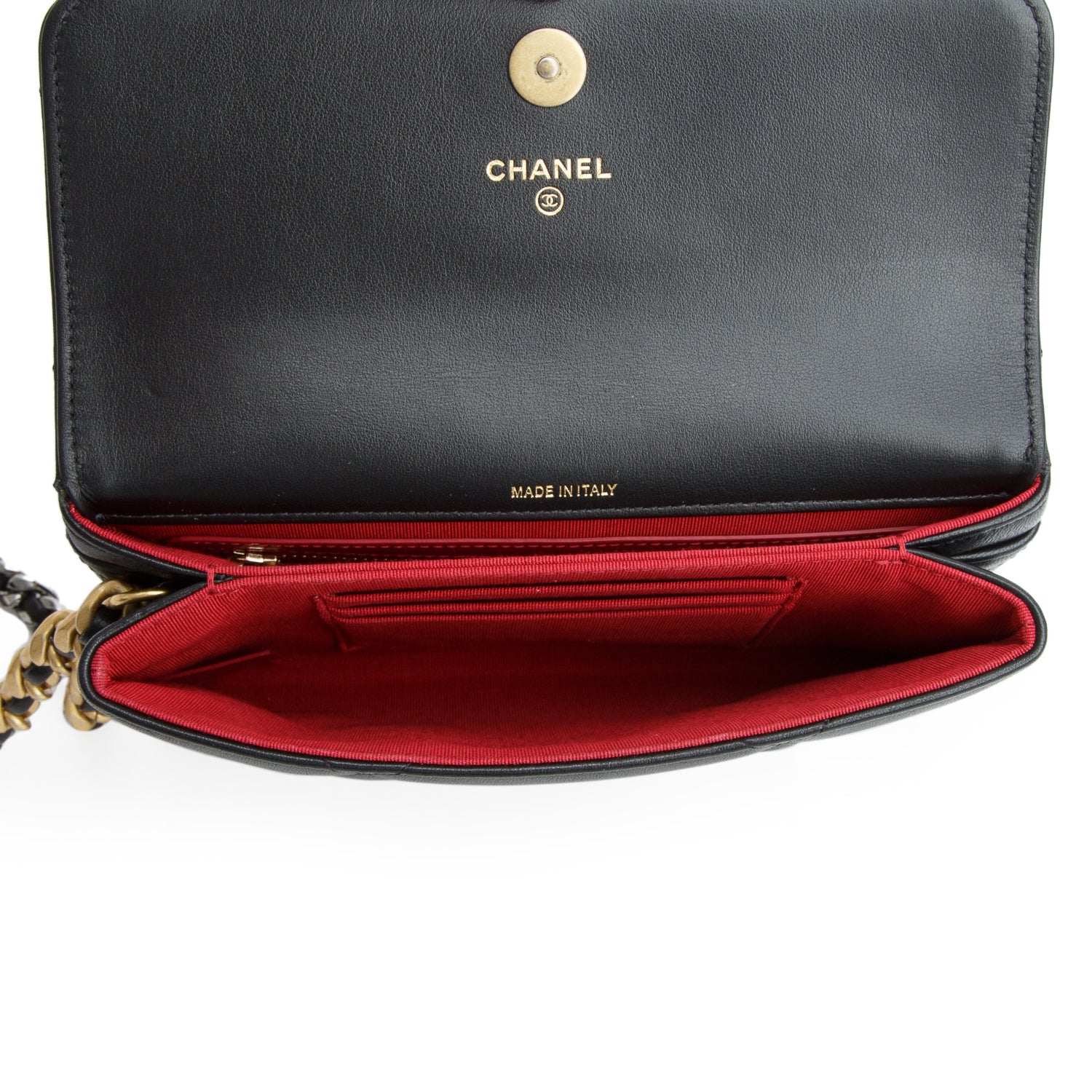 Chanel 2021 Black Lambskin Leather 19 Flap Clutch w/ Authenticity Card
