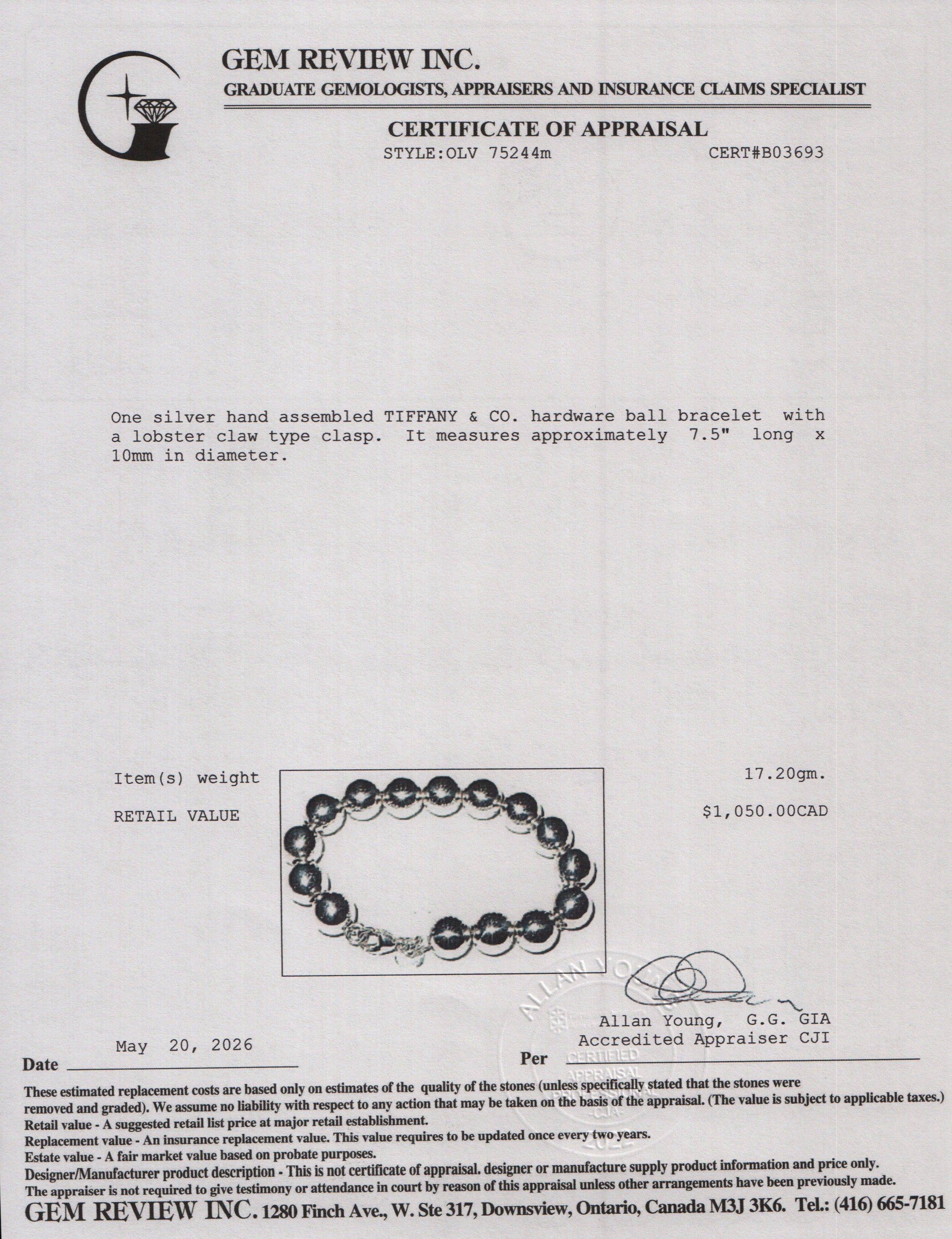 Tiffany & Co. Sterling Silver 10 MM HardWear Ball Bracelet