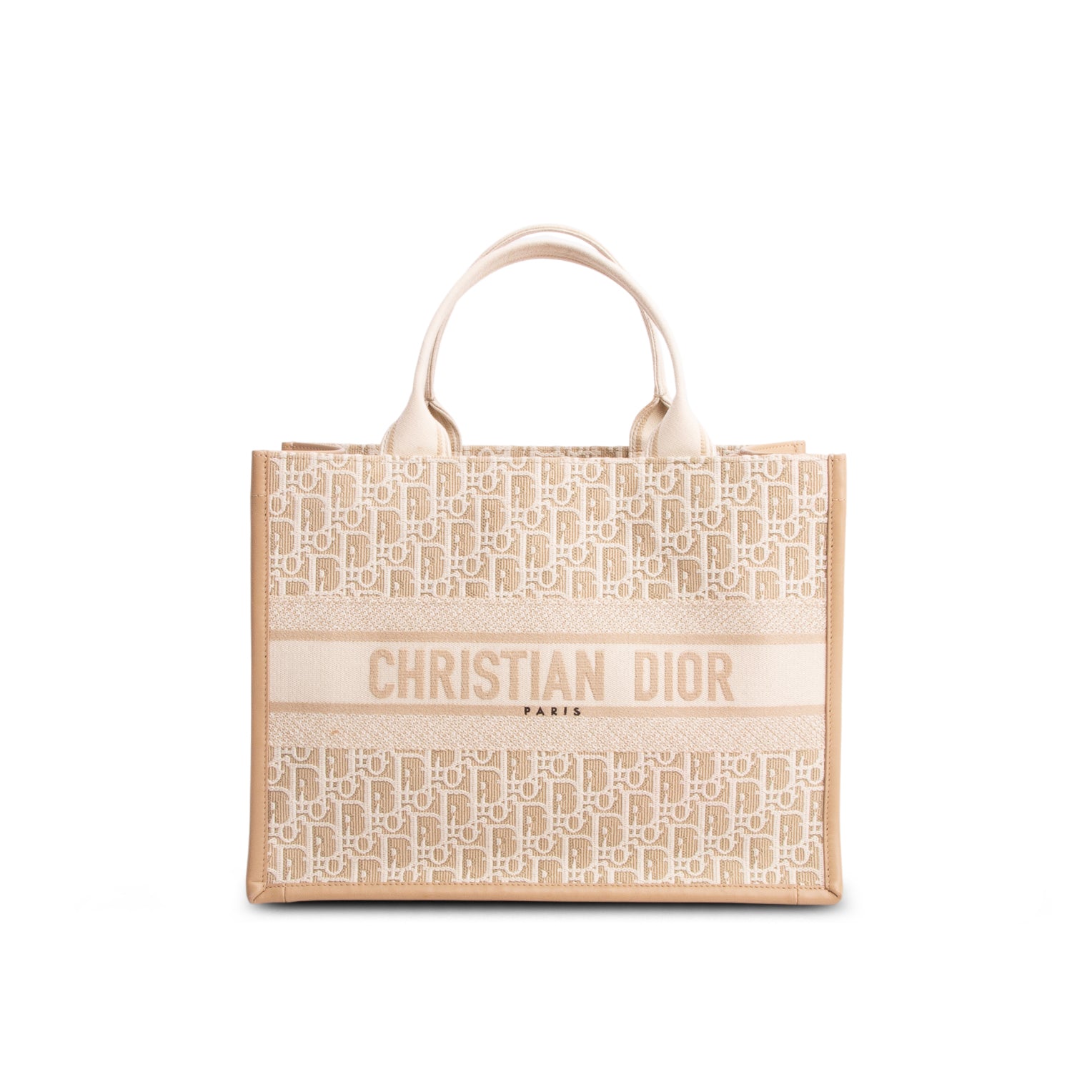 Christian Dior 2024 Neutral Oblique Embroidery Medium Book Tote w/ Strap