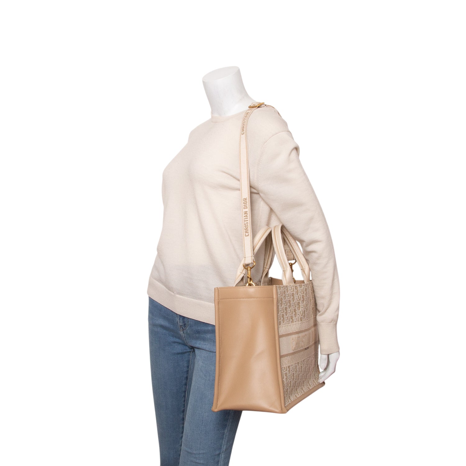 Christian Dior 2024 Neutral Oblique Embroidery Medium Book Tote w/ Strap
