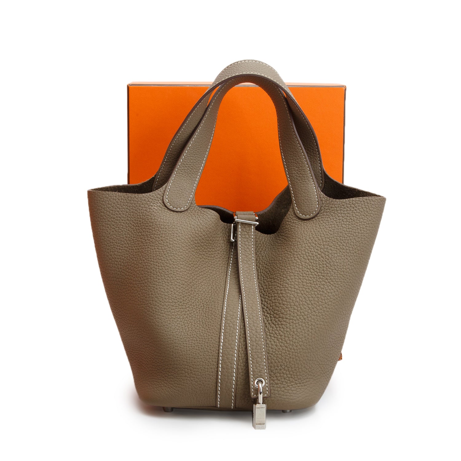 Hermes 2023 Etoupe Taurillon Clemence Picotin Lock 18 w/ Box & Receipt
