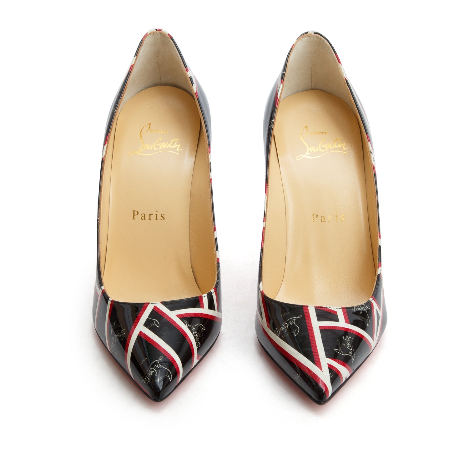 Christian Louboutin Black Printed Patent Leather Kabettes 100 Pumps, Size 36 w/ Box