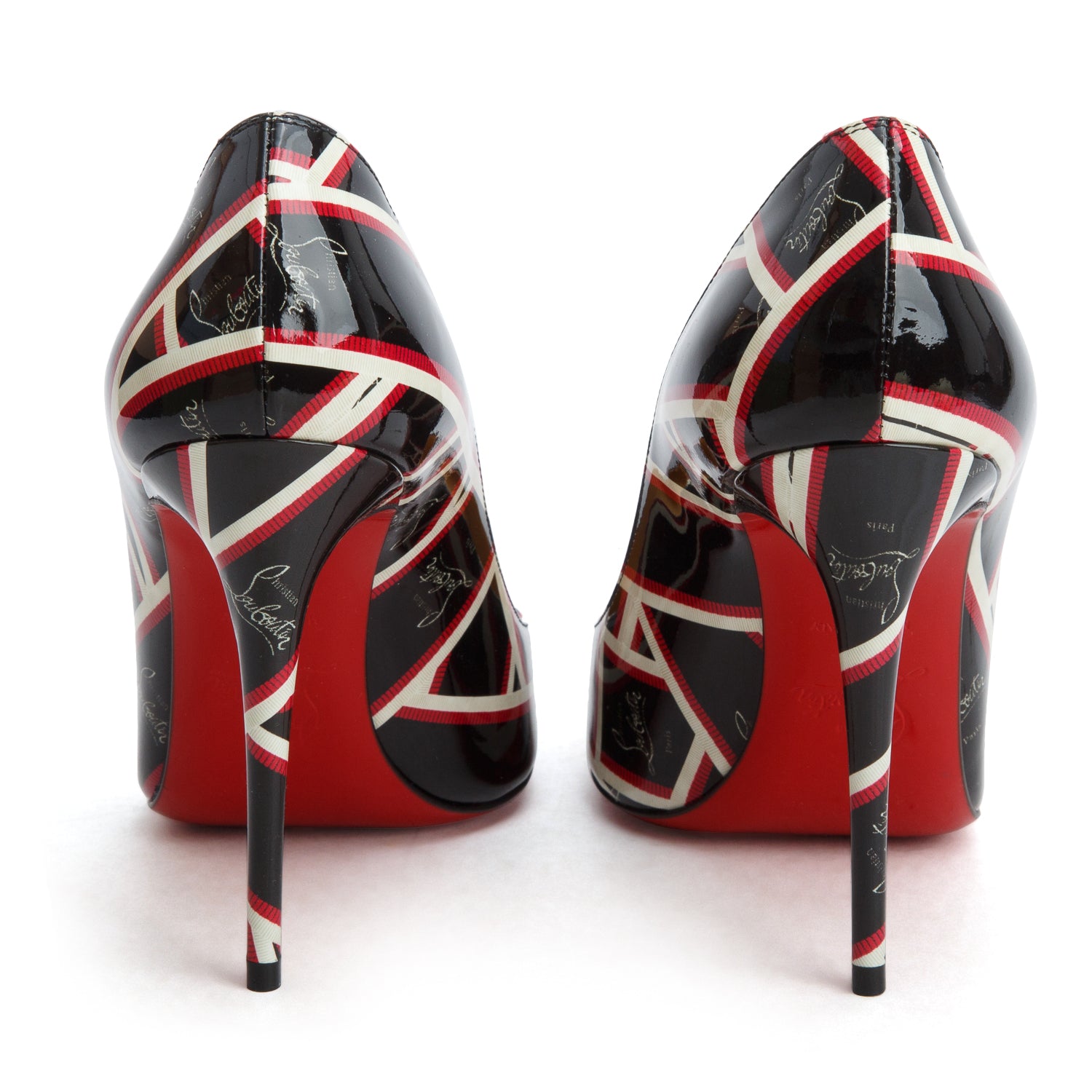 Christian Louboutin Black Printed Patent Leather Kabettes 100 Pumps, Size 36 w/ Box