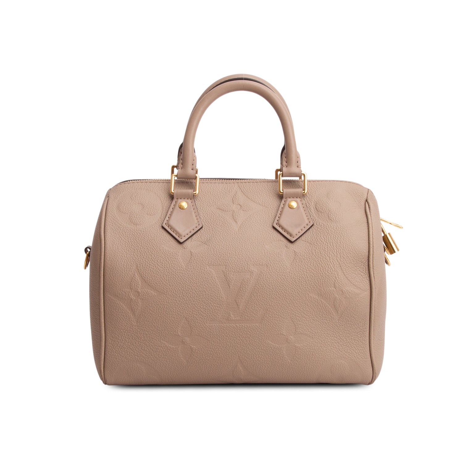 Louis Vuitton Turtledove Monogram Empreinte Leather Speedy Bandouliere 25 w/ Strap, Box & Receipt