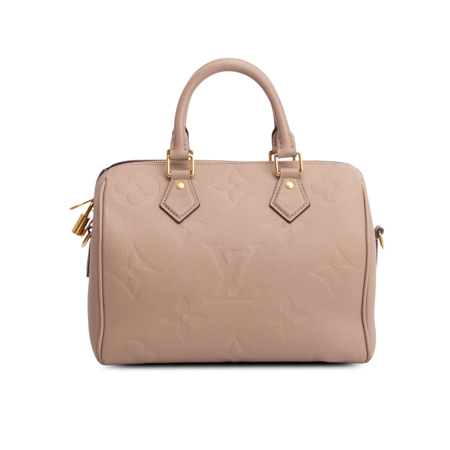 Louis Vuitton Turtledove Monogram Empreinte Leather Speedy Bandouliere 25 w/ Strap, Box & Receipt