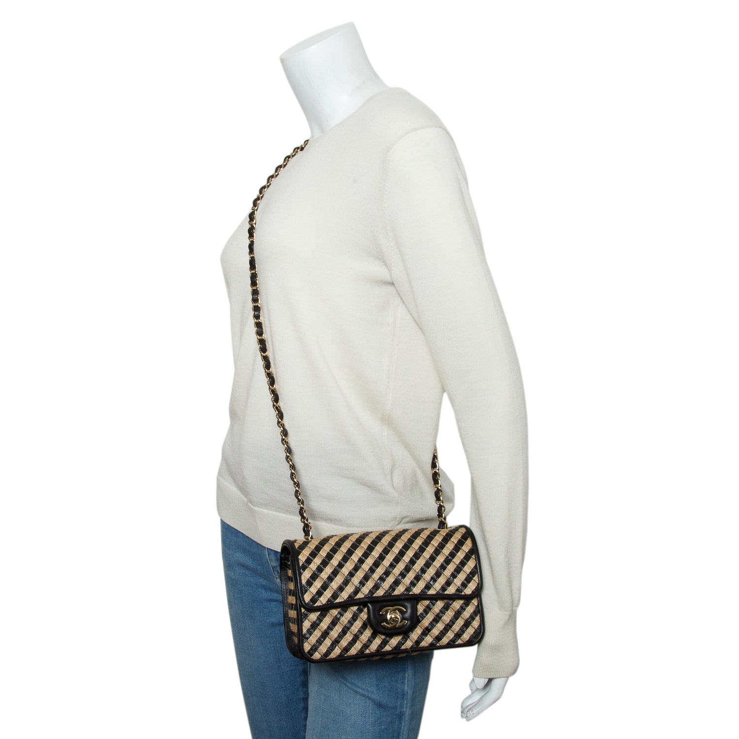 Chanel Neutral Black Quilted Urban Jungle Raffia Mini Rectangular Flap Bag w/ Box