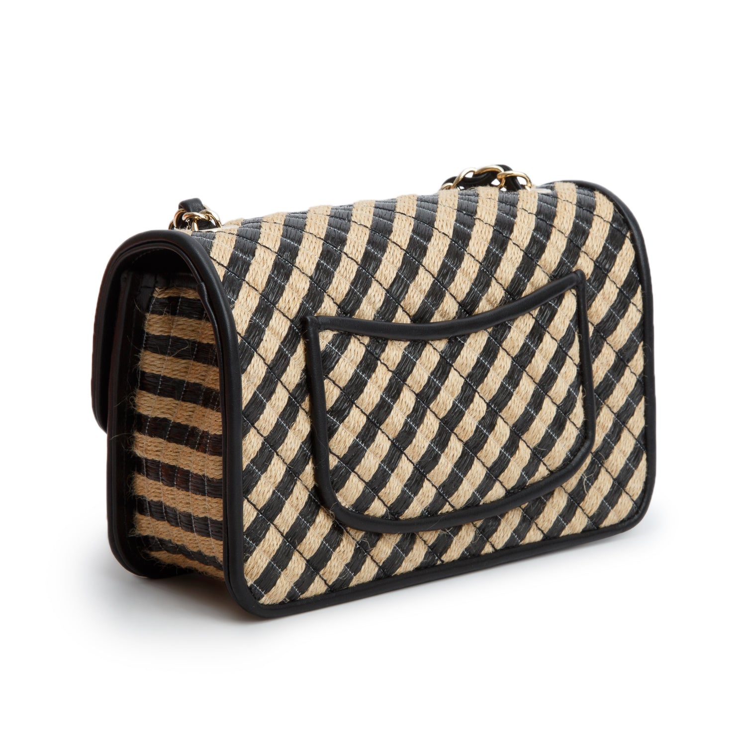 Chanel Neutral Black Quilted Urban Jungle Raffia Mini Rectangular Flap Bag w/ Box