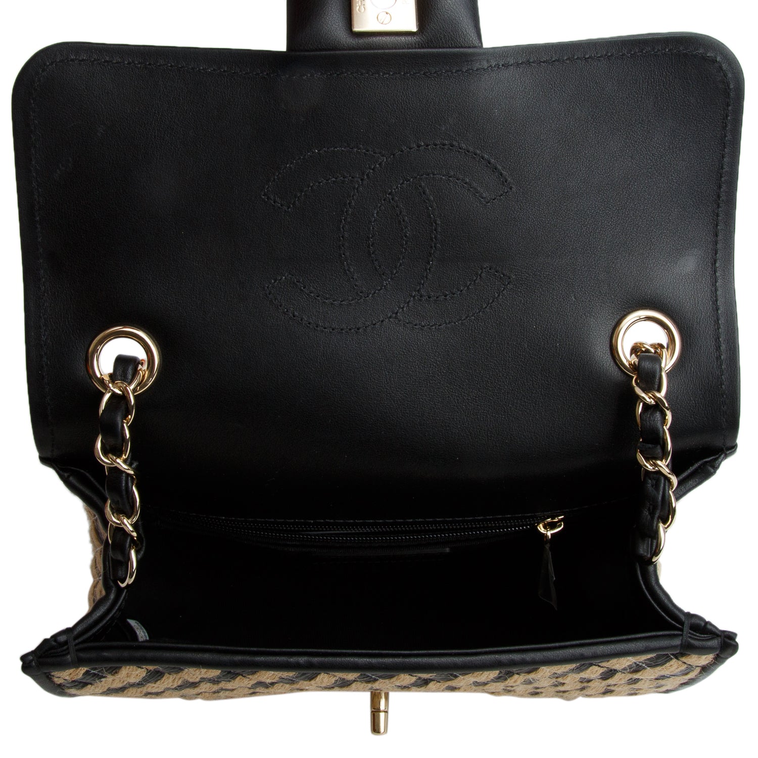 Chanel Neutral Black Quilted Urban Jungle Raffia Mini Rectangular Flap Bag w/ Box