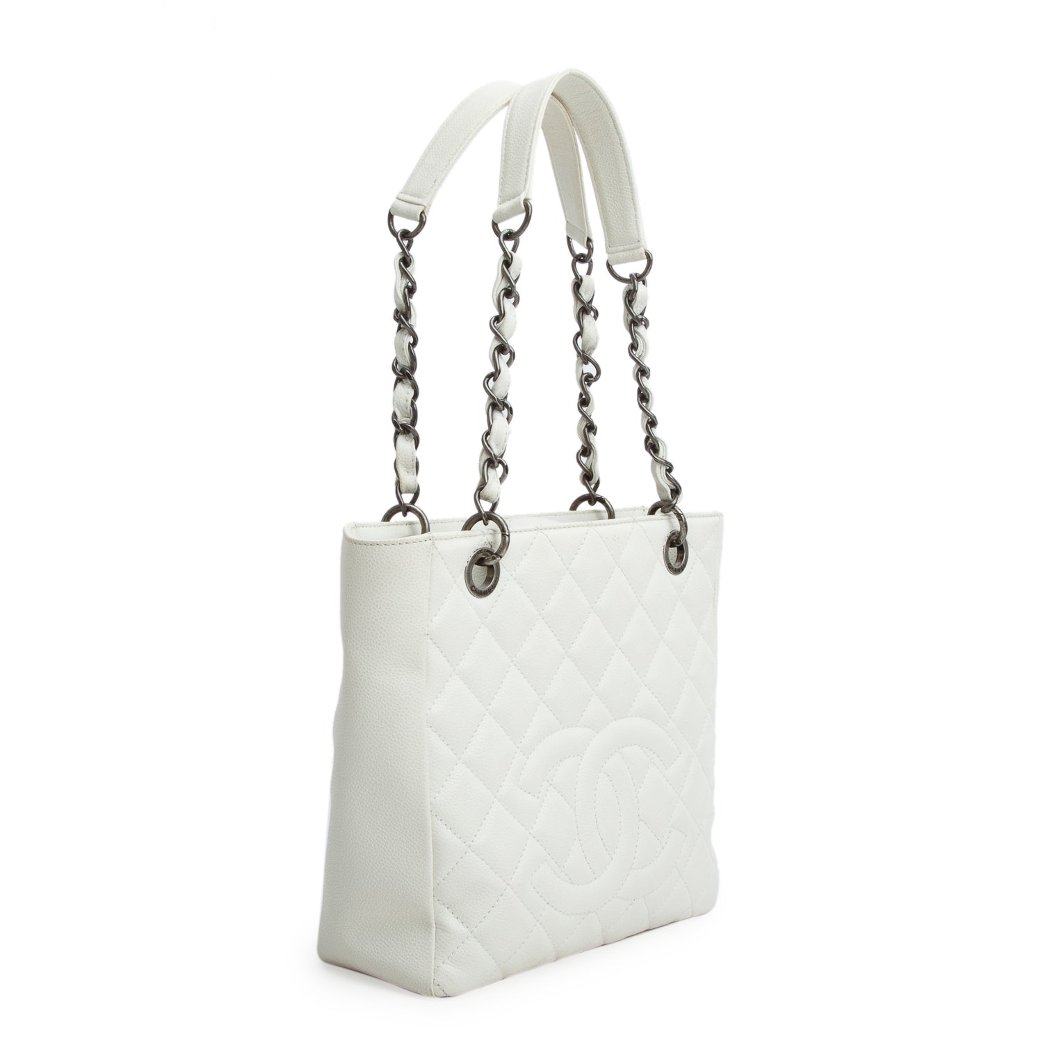 Chanel White Caviar Quilted Petite Shopping Tote PST