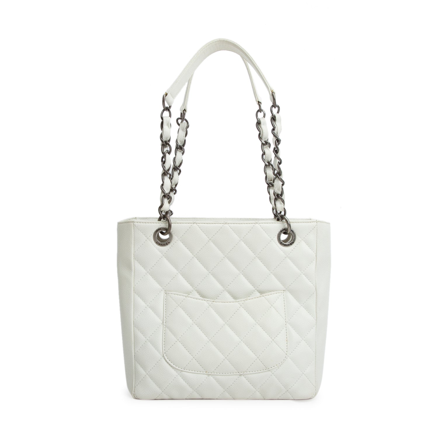 Chanel White Caviar Quilted Petite Shopping Tote PST