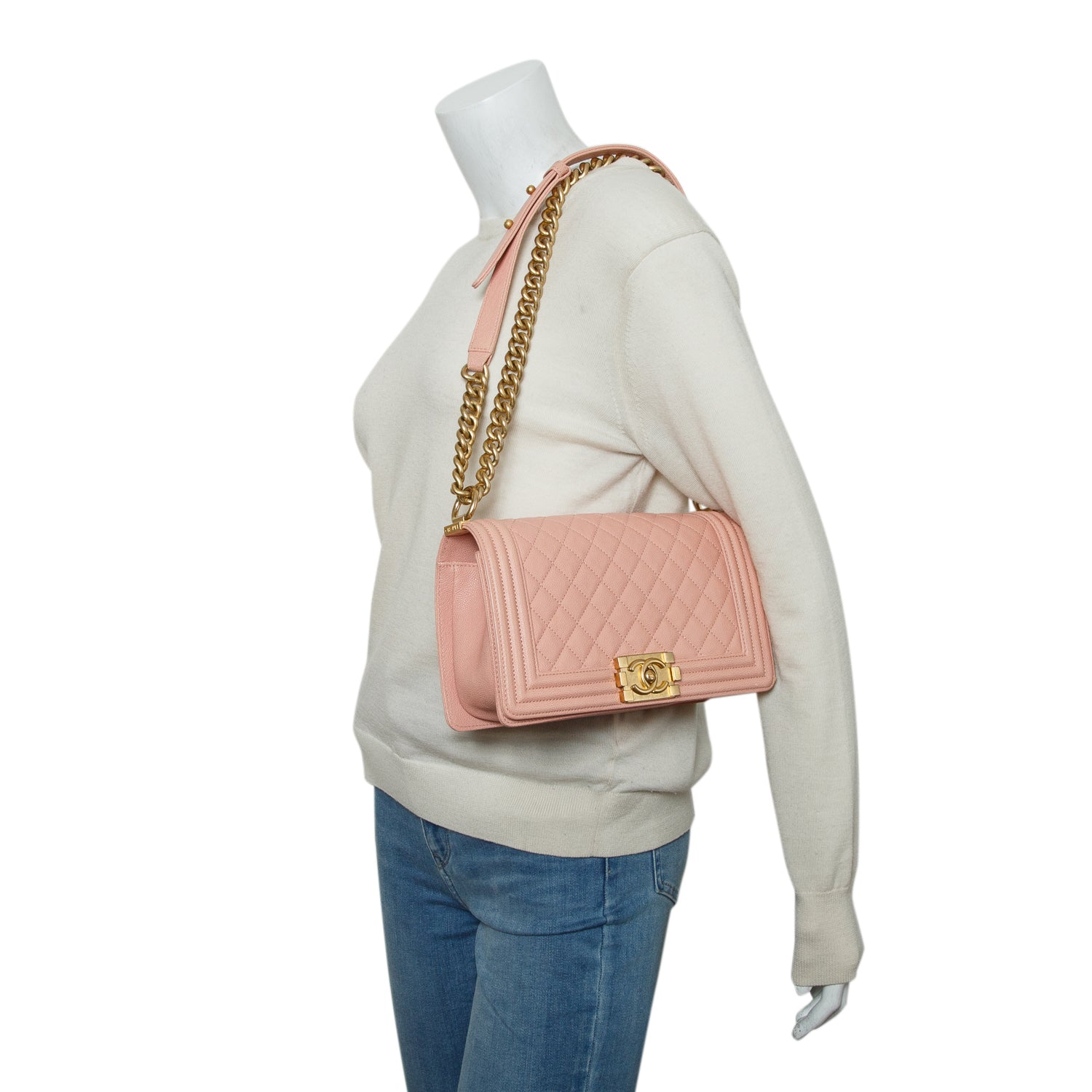 Chanel Pink Quilted Caviar Medium Boy Bag w/ Authenticity Card
