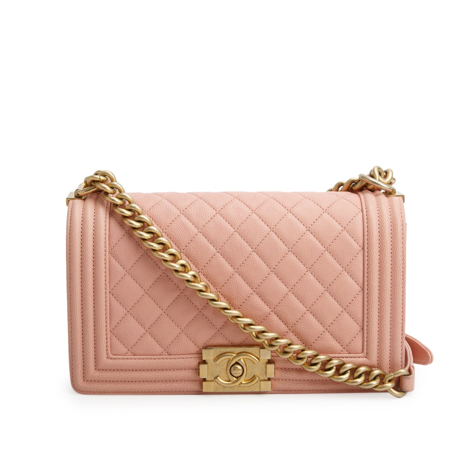 Chanel Pink Quilted Caviar Medium Boy Bag w/ Authenticity Card