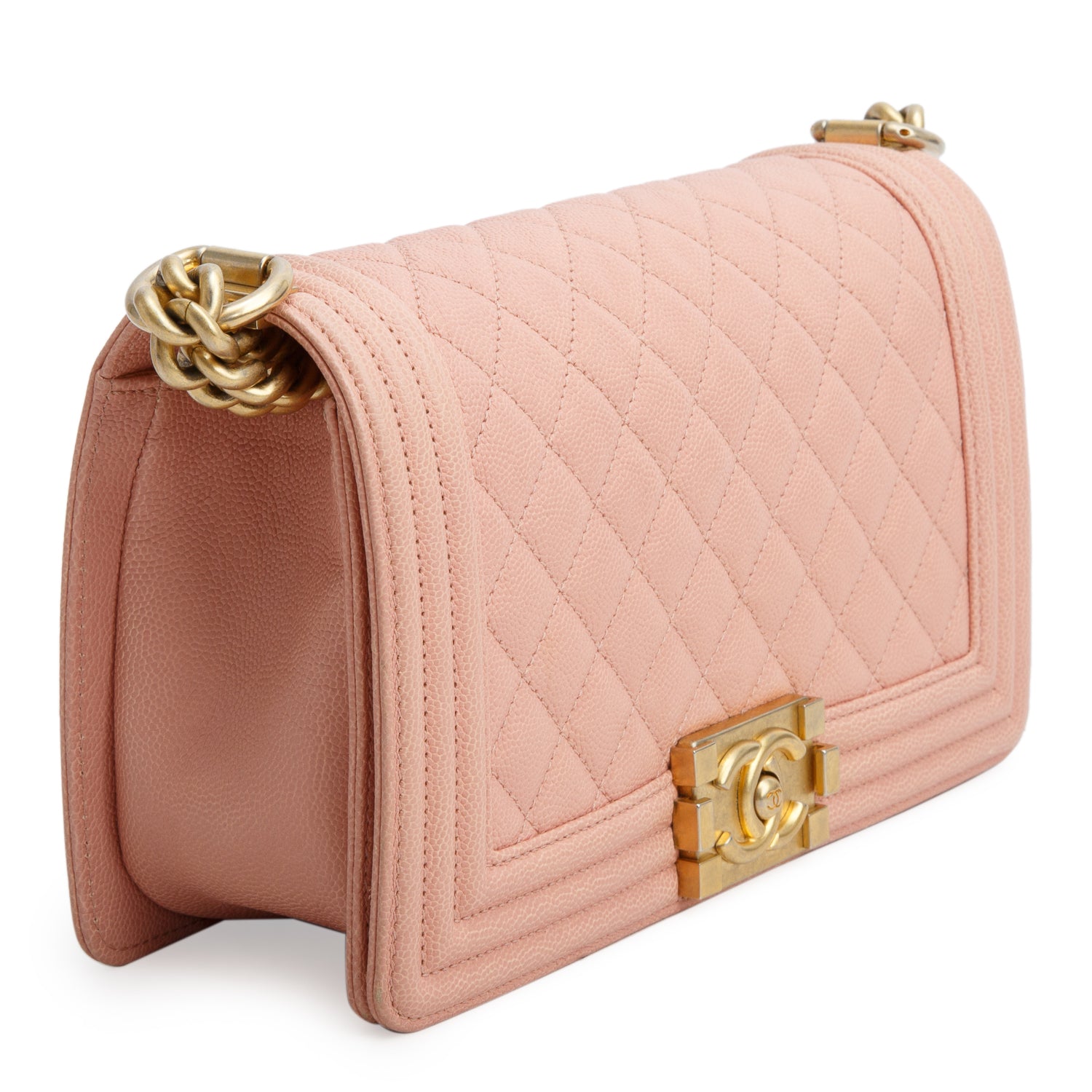 Chanel Pink Quilted Caviar Medium Boy Bag w/ Authenticity Card