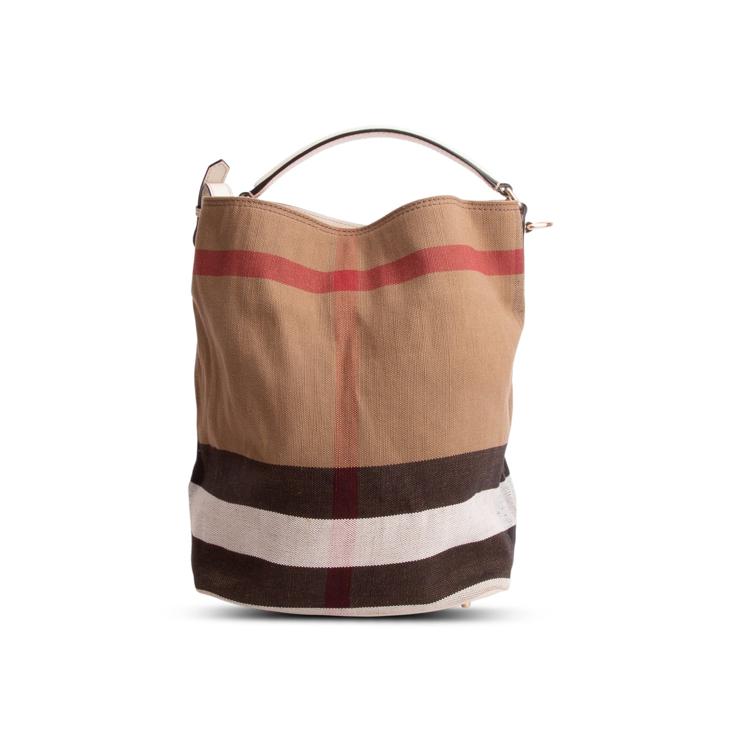 Burberry Mega Check White Laather Trim Medium Ashby Hobo Bag w/ Box, Strap & Pouch