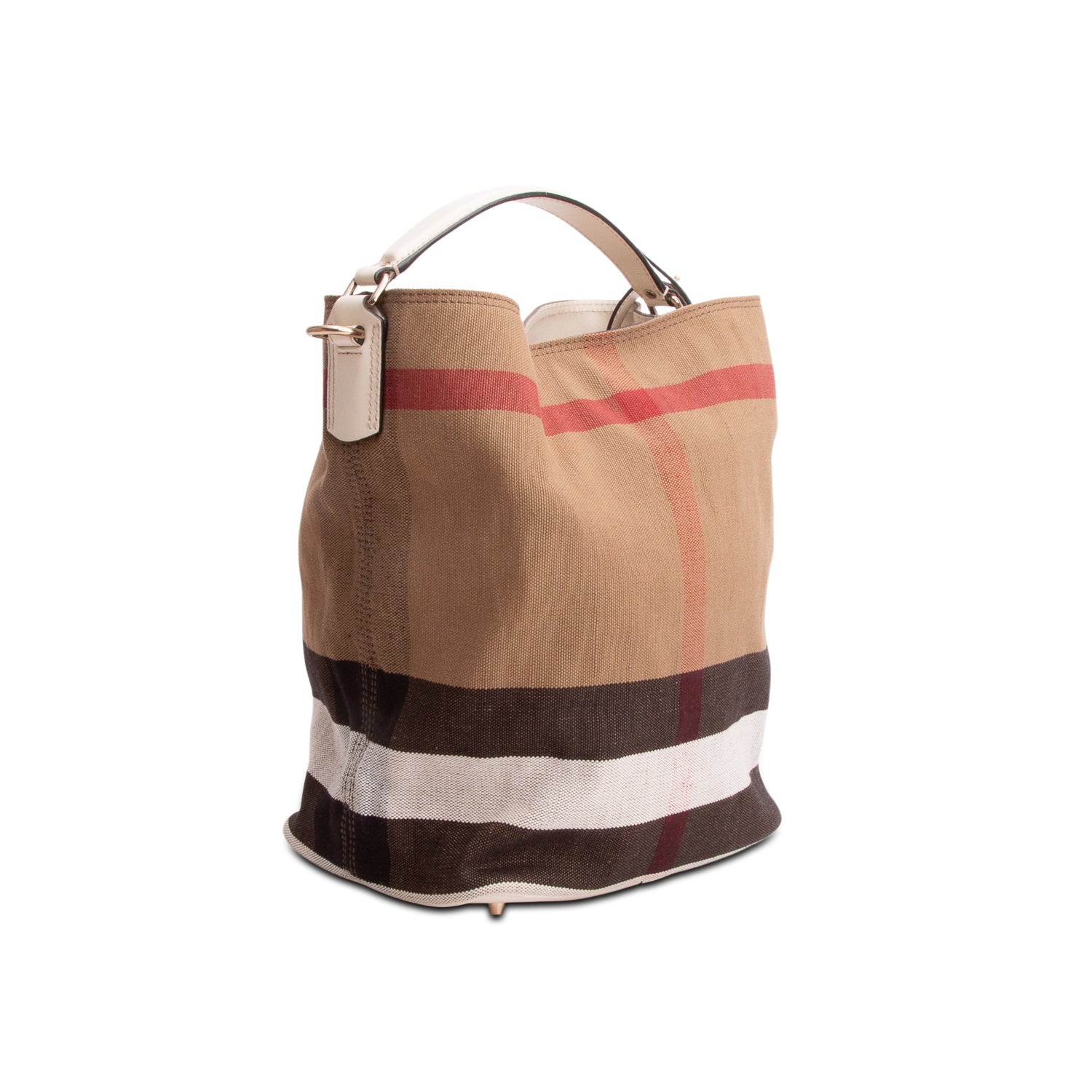 Burberry Mega Check White Laather Trim Medium Ashby Hobo Bag w/ Box, Strap & Pouch