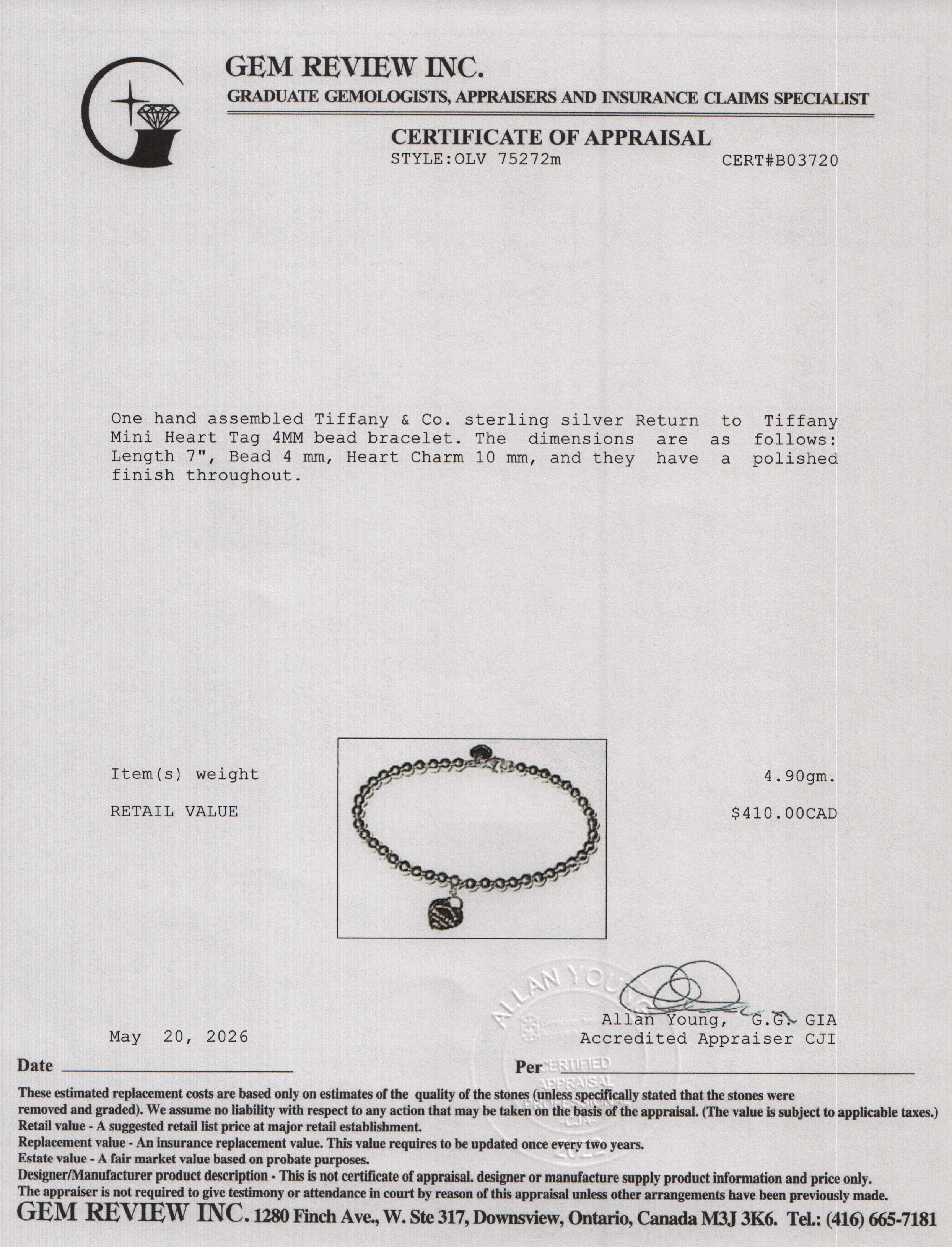 Tiffany & Co. Return to Tiffany Mini Heart Tag 4 MM Bead Bracelet
