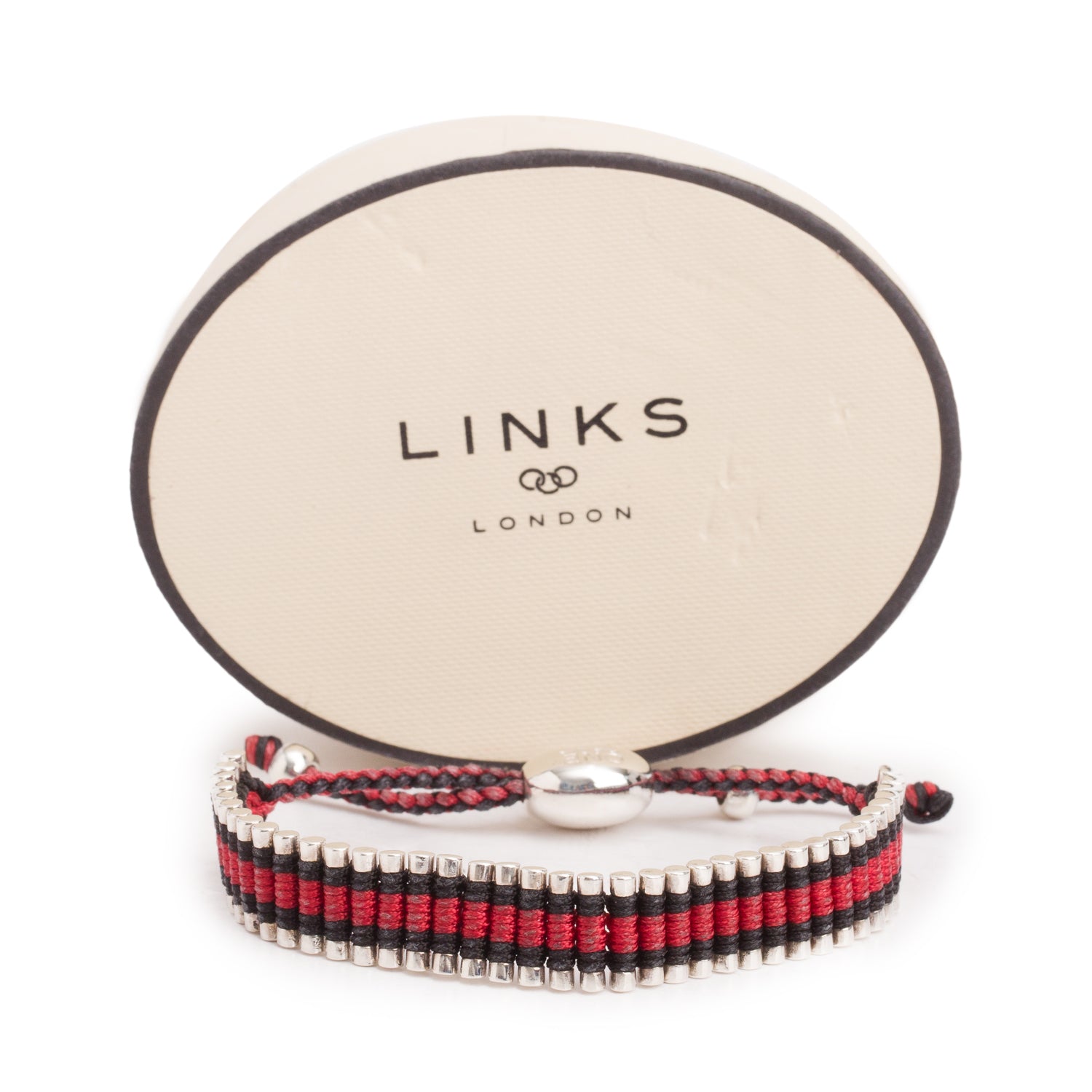 Links of London Sterling Silver Black & red Cord Friendship Bracelet w/ Box