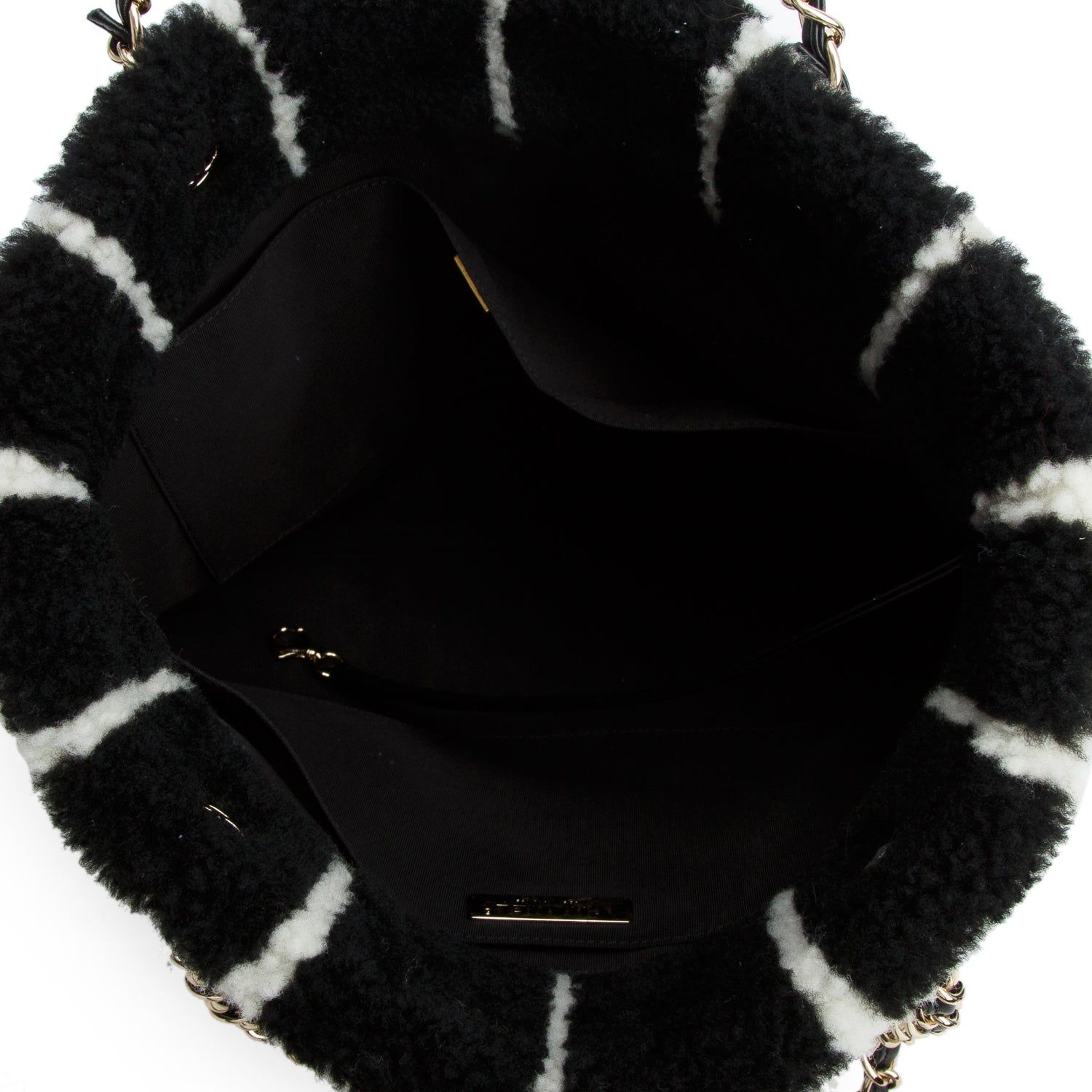 Chanel Black And White Grid Shearling CC Tote