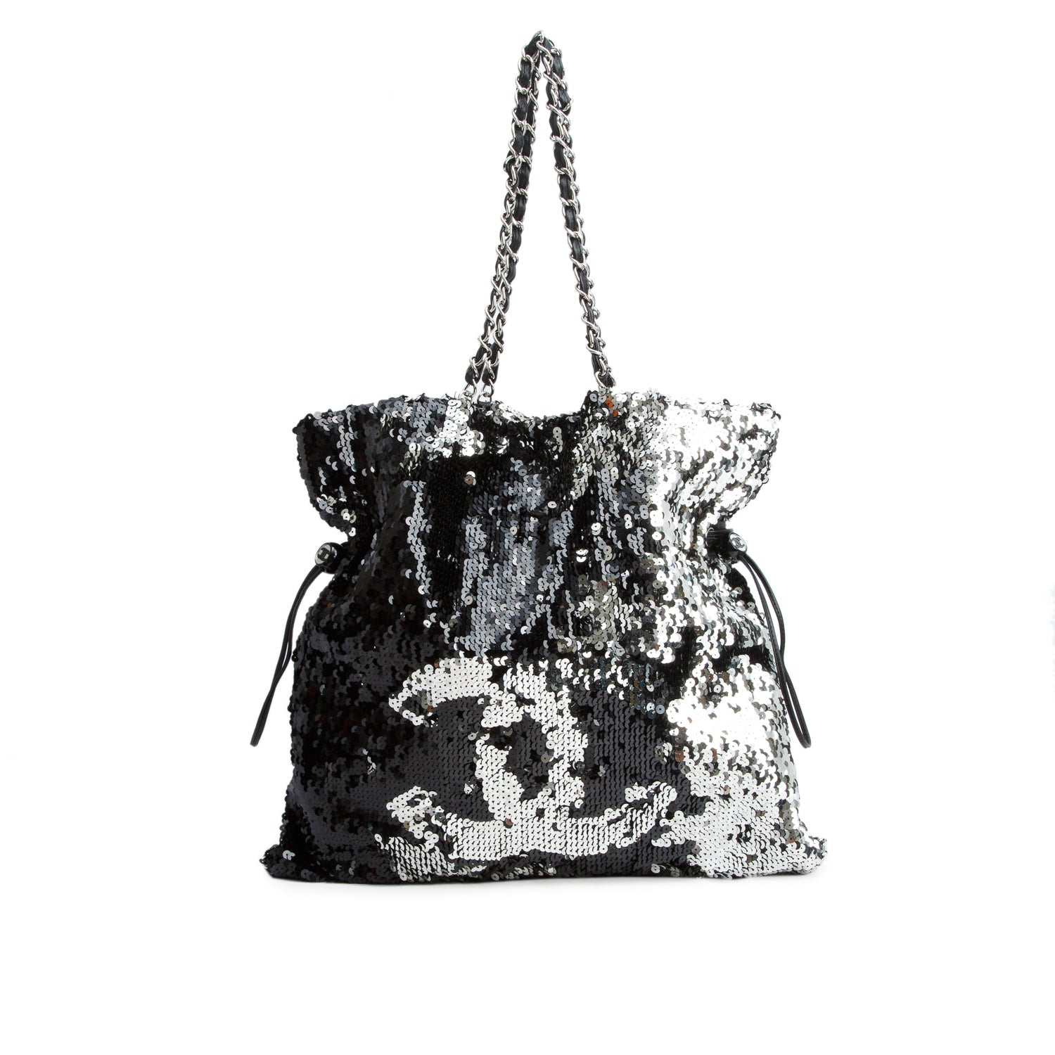 Chanel Black Sequin Summer Nights CC Drawstring Tote