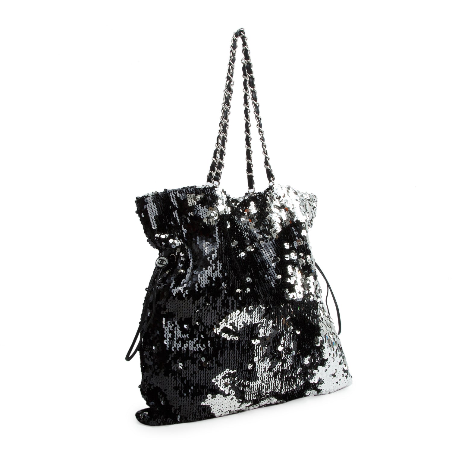Chanel Black Sequin Summer Nights CC Drawstring Tote