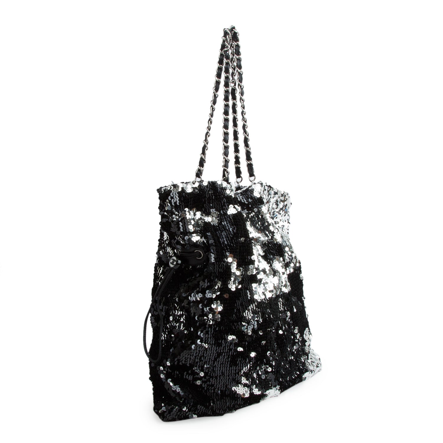 Chanel Black Sequin Summer Nights CC Drawstring Tote