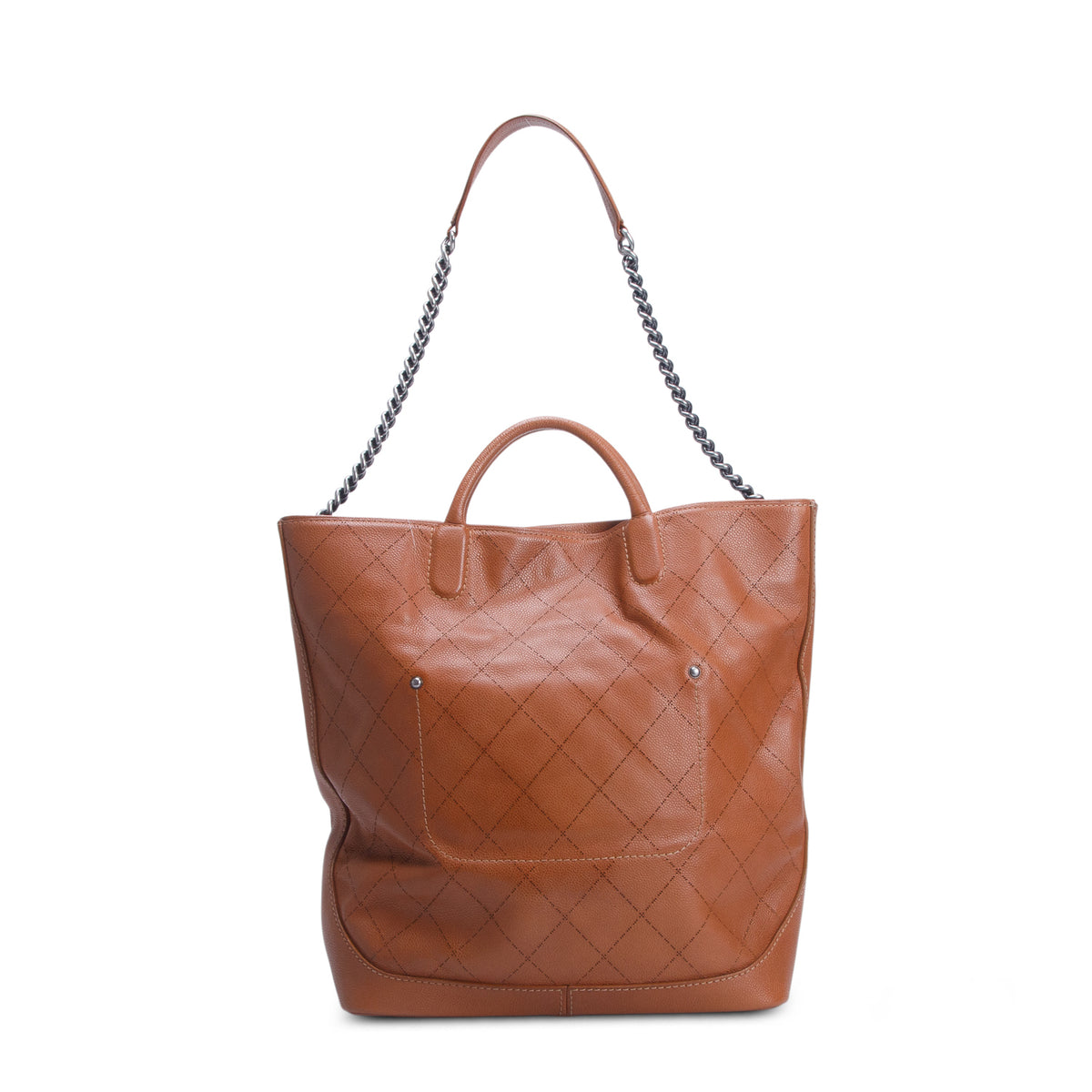 Chanel Brown Quilted Caviar Leather Large CC Top Handle Tote