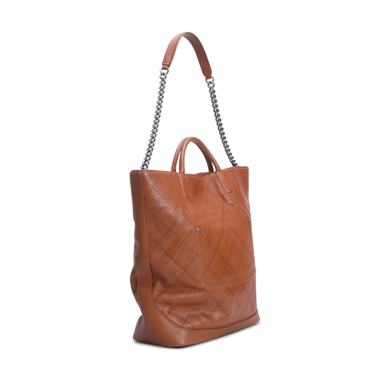 Chanel Brown Quilted Caviar Leather Large CC Top Handle Tote