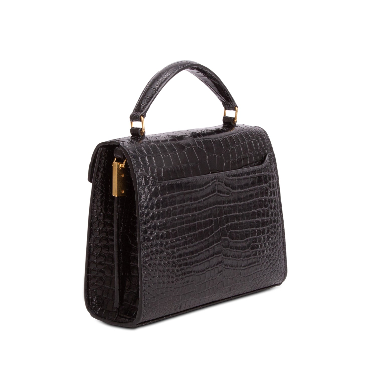 Saint Laurent Black Croc-Embossed Leather Cassandra Mini Top Handle Bag