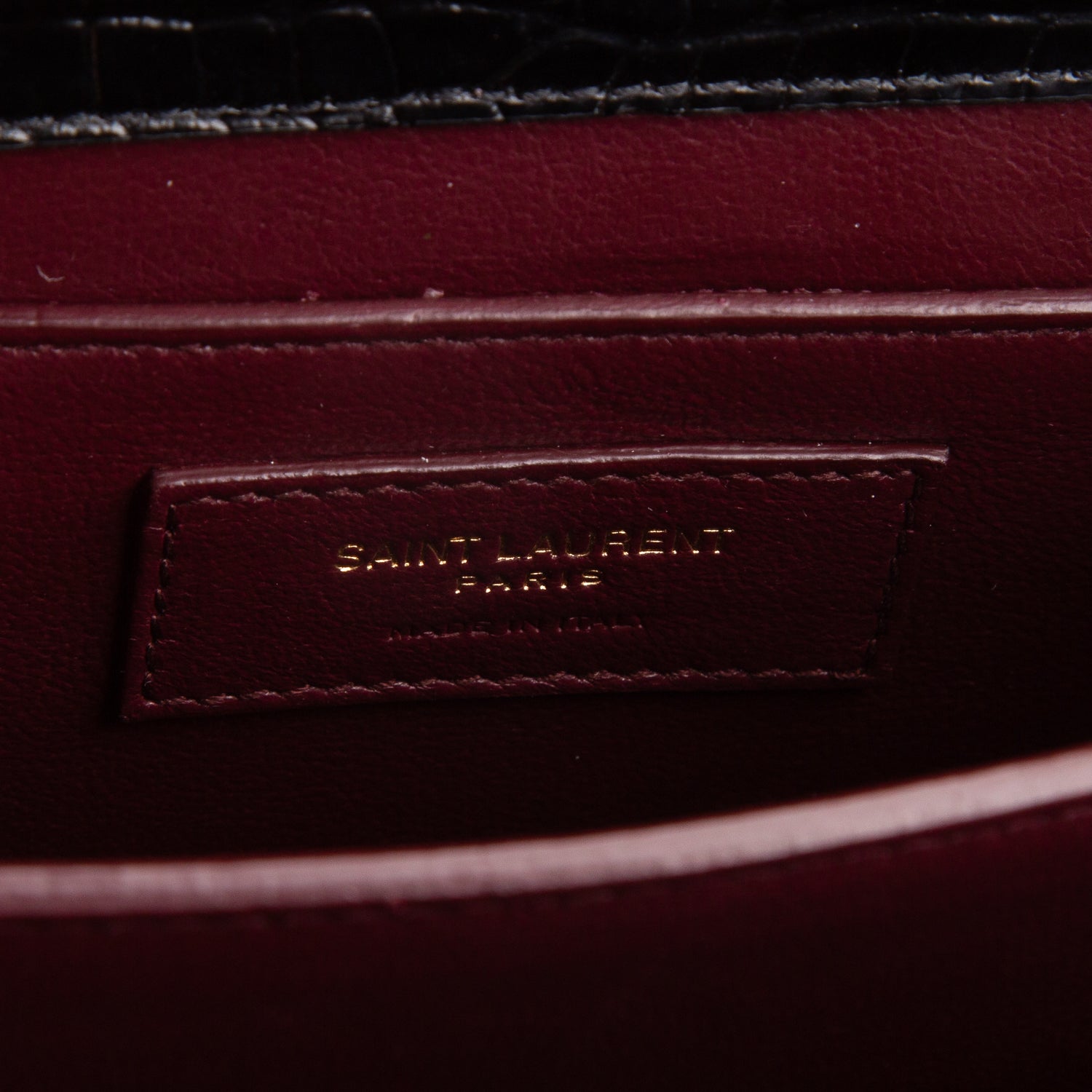 Saint Laurent Black Croc-Embossed Leather Cassandra Mini Top Handle Bag