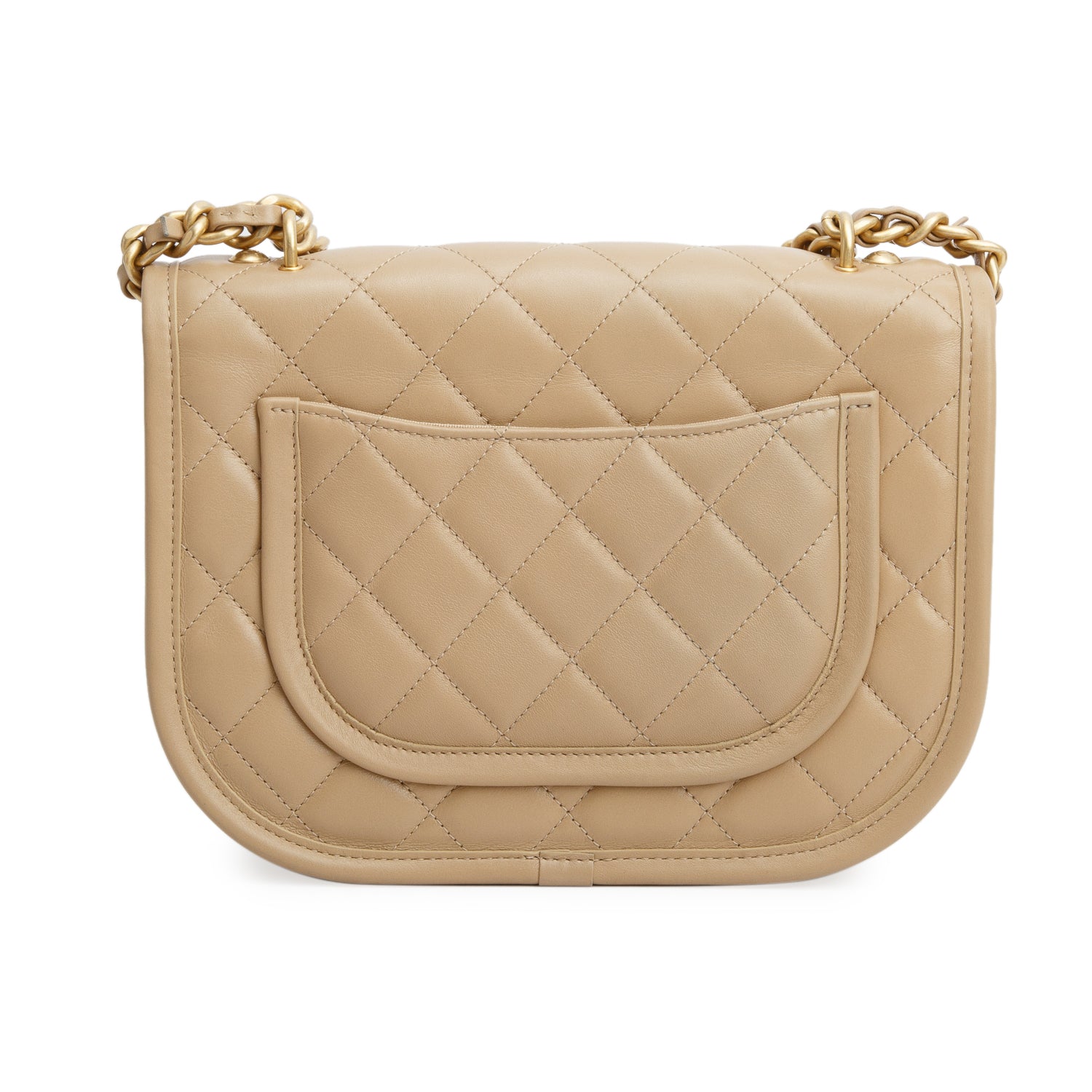 Chanel 2024 Beige Quilted Lambskin Leather Messenger Flap Bag