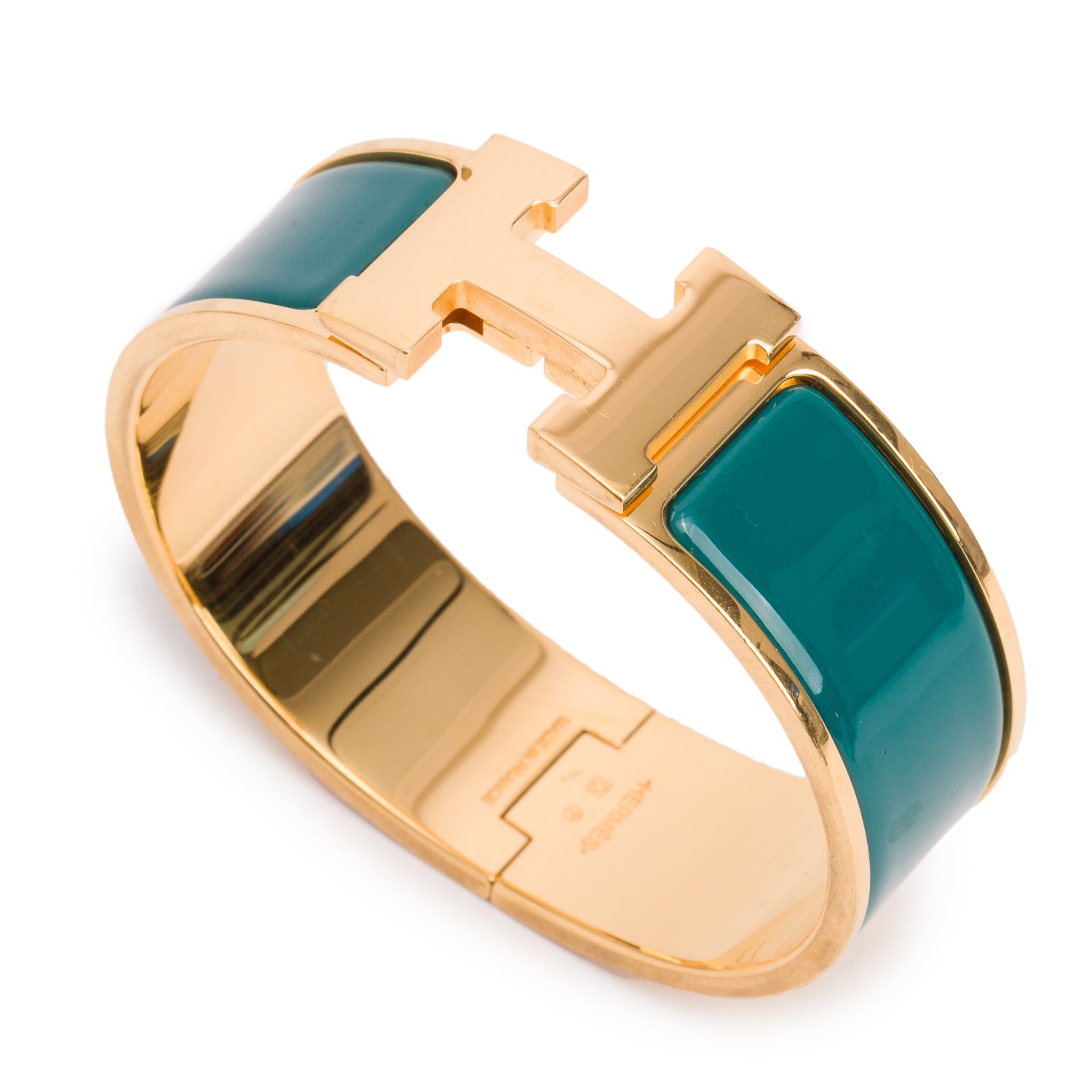 Hermes Gold Plated Green Enamel Clic Clac H Bracelet