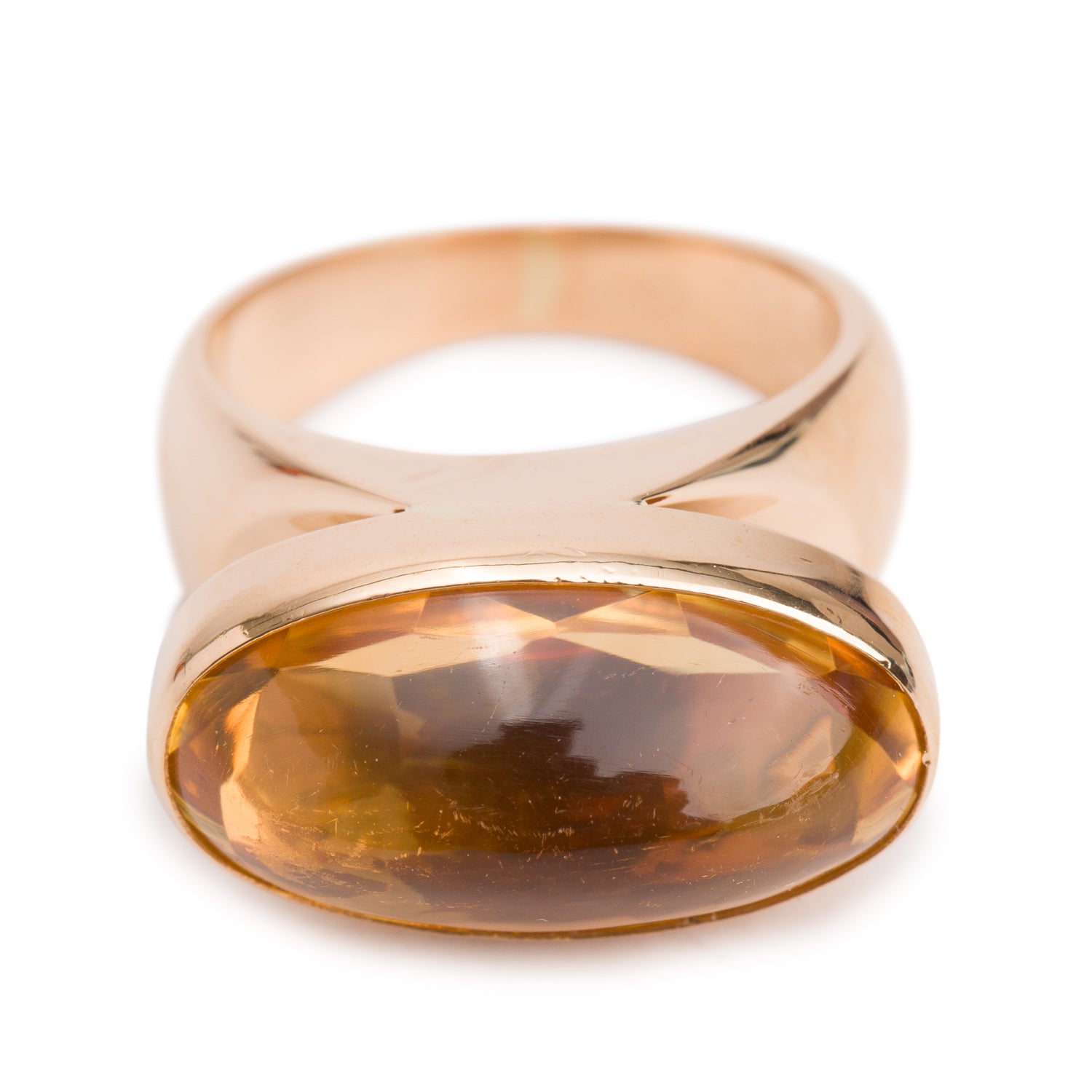Georg Jensen 18k Yellow Gold Citrine No. 1096 by Tuk Fischer Modernist Ring, Size 4.75