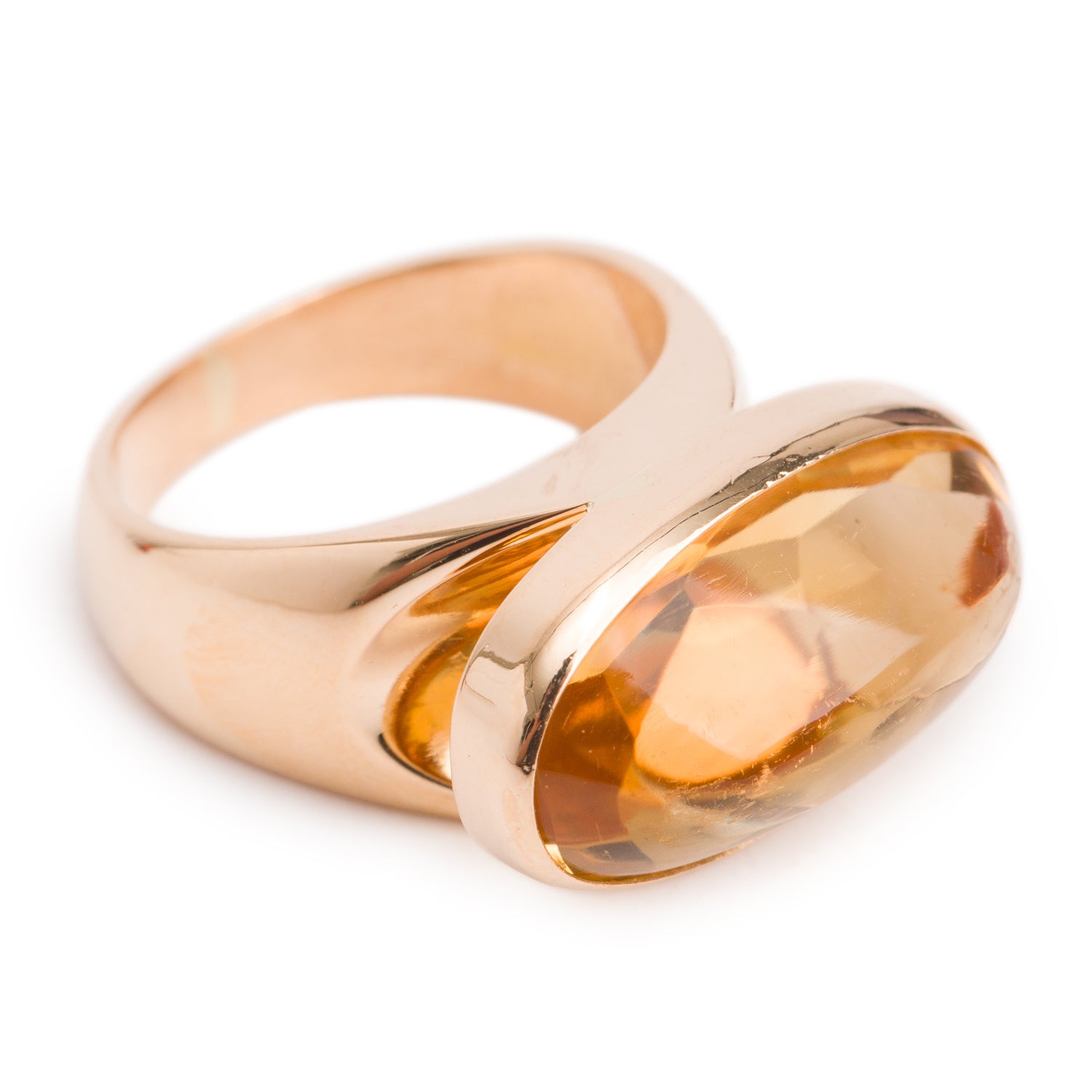 Georg Jensen 18k Yellow Gold Citrine No. 1096 by Tuk Fischer Modernist Ring, Size 4.75