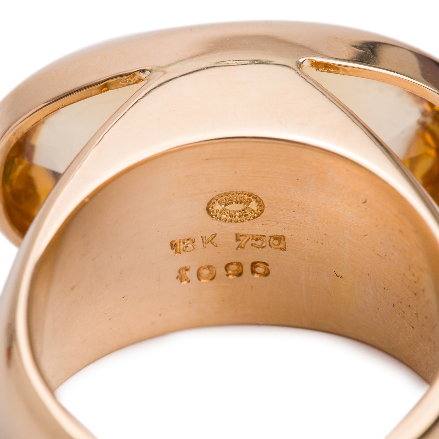 Georg Jensen 18k Yellow Gold Citrine No. 1096 by Tuk Fischer Modernist Ring, Size 4.75