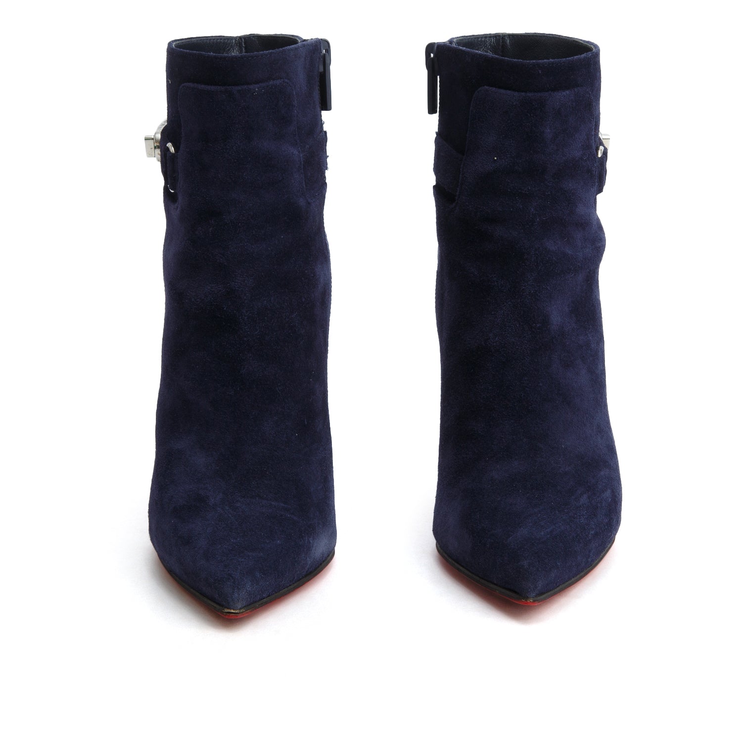 Christian Louboutin Navy Suede Lock So Kate 100 Boots, Size 36.5 w/ Box