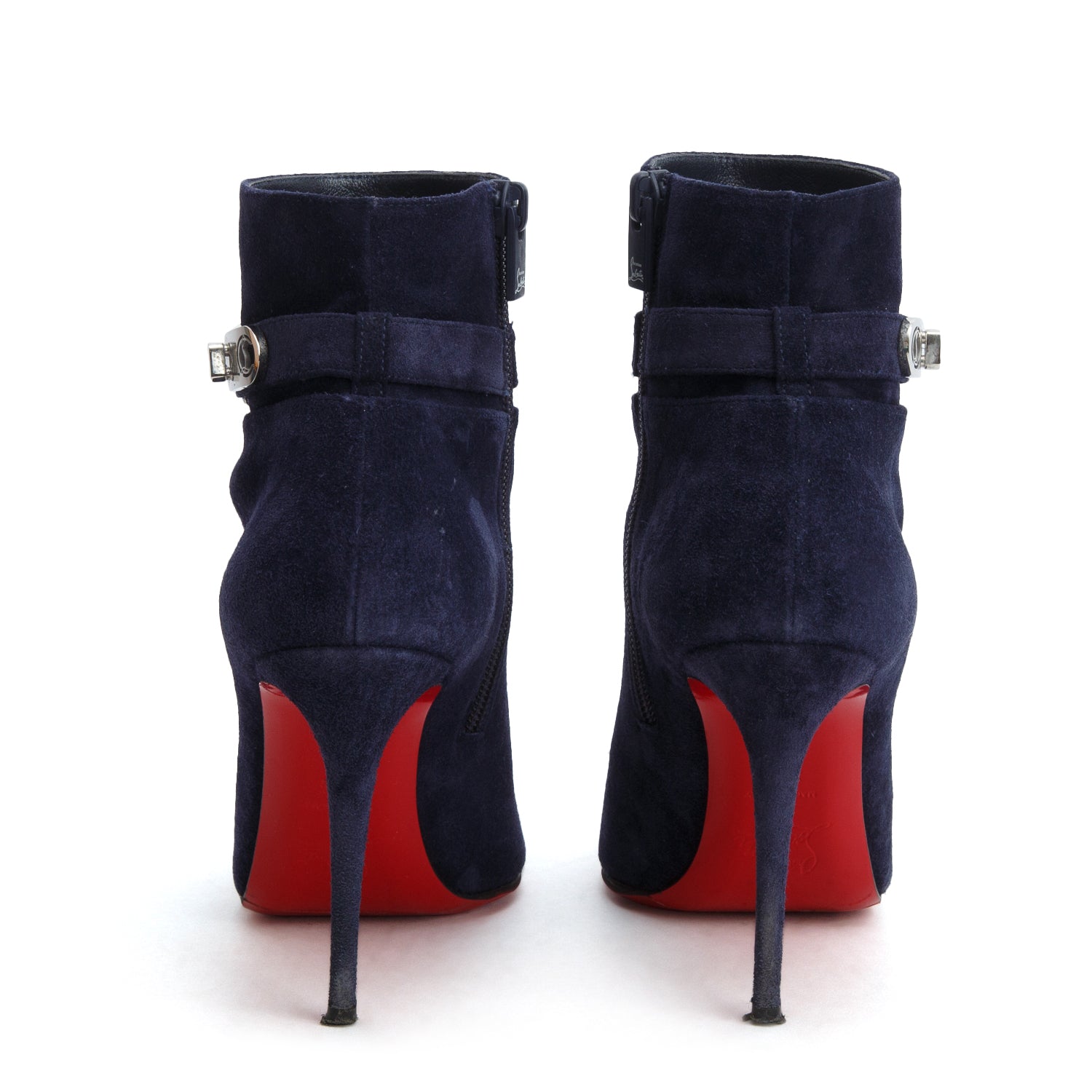 Christian Louboutin Navy Suede Lock So Kate 100 Boots, Size 36.5 w/ Box