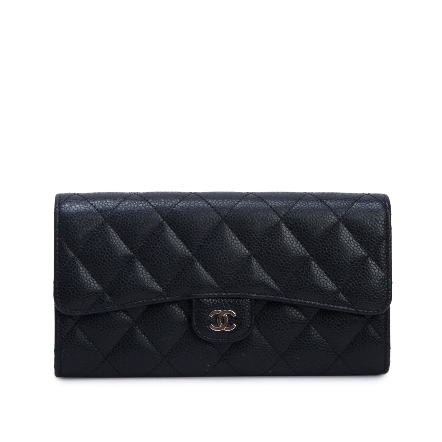 Chanel Black Caviar Leather Classic Long Flap Wallet w/ Box & Authenticity Card
