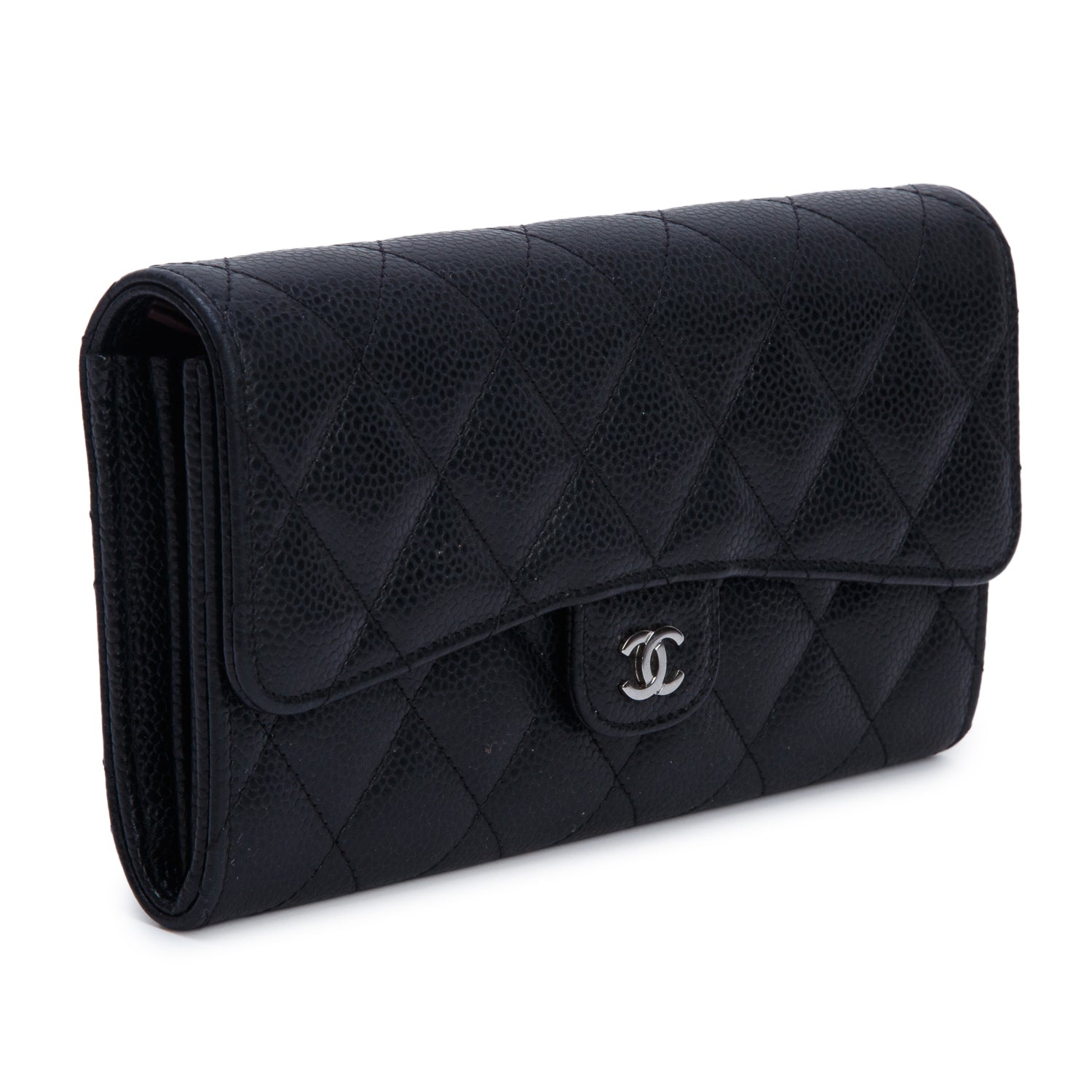 Chanel Black Caviar Leather Classic Long Flap Wallet w/ Box & Authenticity Card