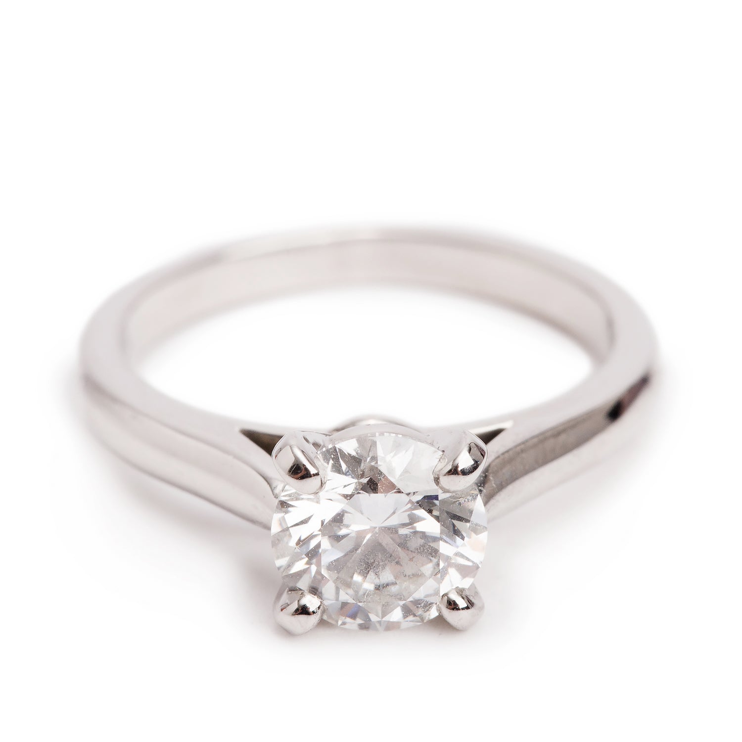 Cartier Platinum 1.01 ct. Diamond Solitaire Engagement Ring, Size 47 45 w/ Box, Receipt & GIA Diamond Certificate