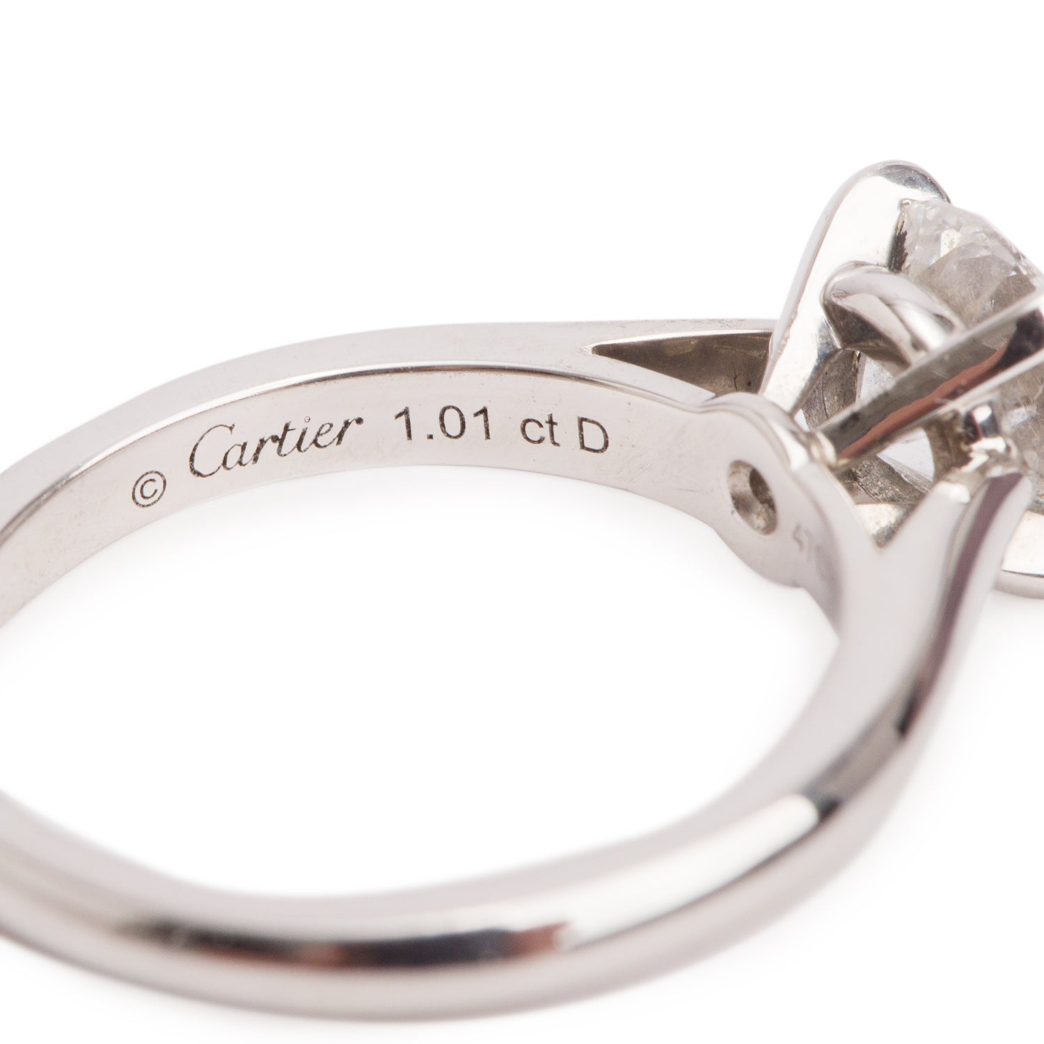 Cartier Platinum 1.01 ct. Diamond Solitaire Engagement Ring, Size 47 45 w/ Box, Receipt & GIA Diamond Certificate