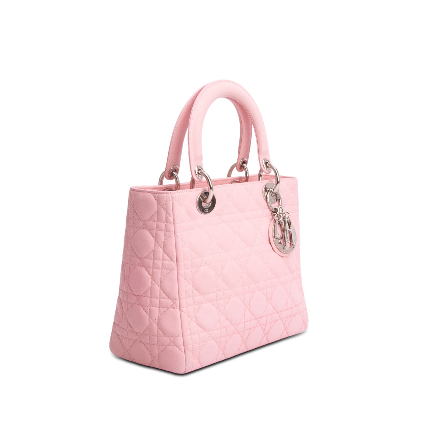 Christian Dior Pink Cannage Lambskin Leather Medium Lady Dior Bag w/ Strap