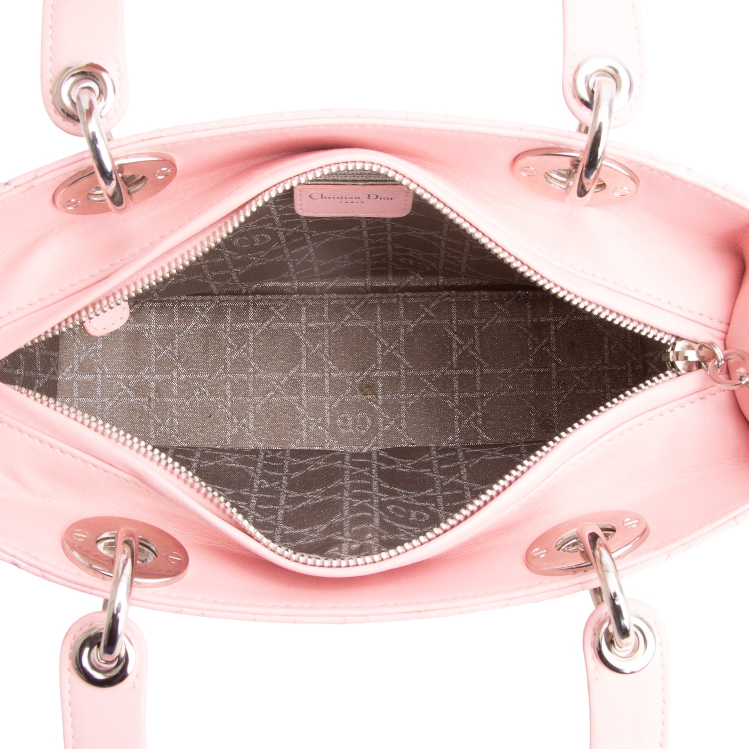 Christian Dior Pink Cannage Lambskin Leather Medium Lady Dior Bag w/ Strap