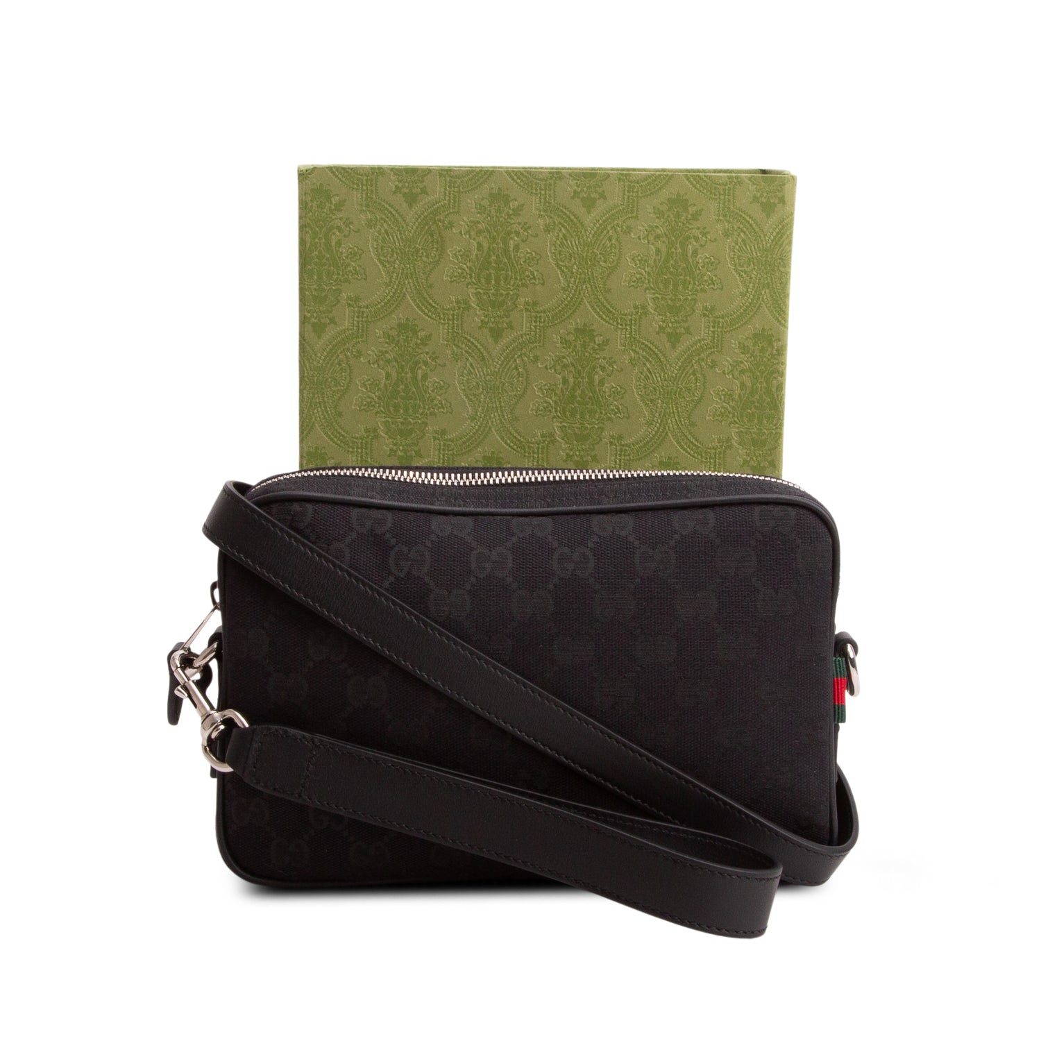 Gucci Black GG Canvas Small Crossbody Bag w/ Straps & Box