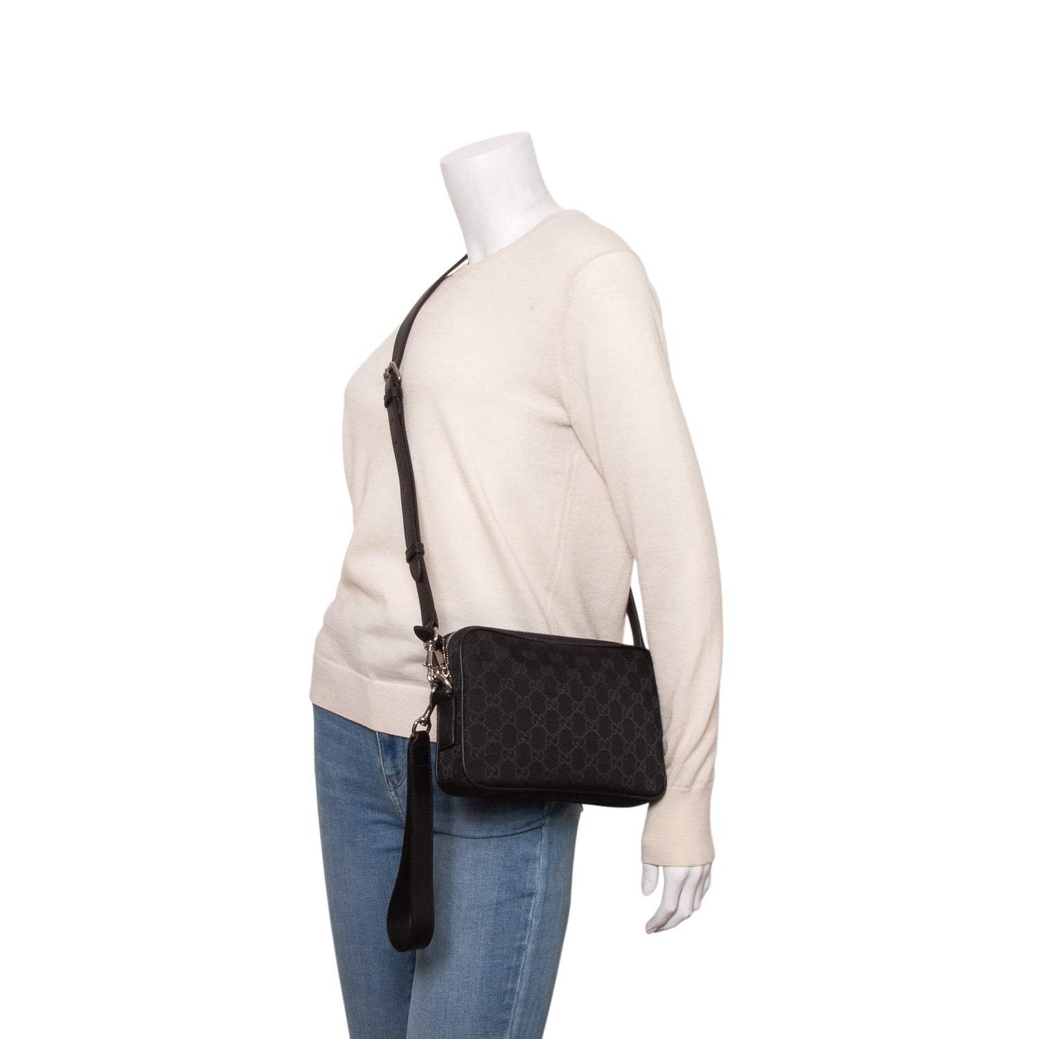 Gucci Black GG Canvas Small Crossbody Bag w/ Straps & Box