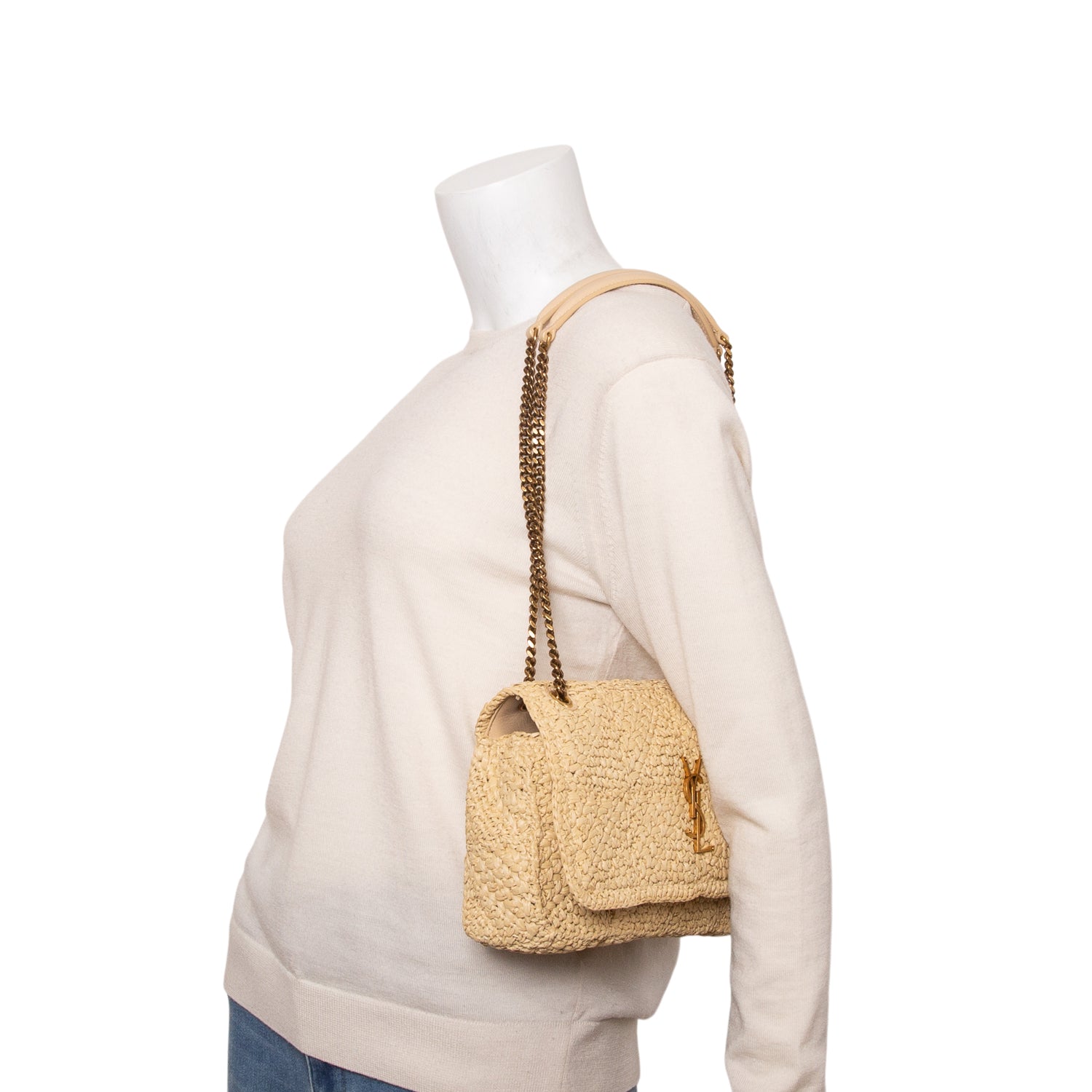 Saint Laurent 2023 Neutral Raffia Medium Jamie Shoulder Bag